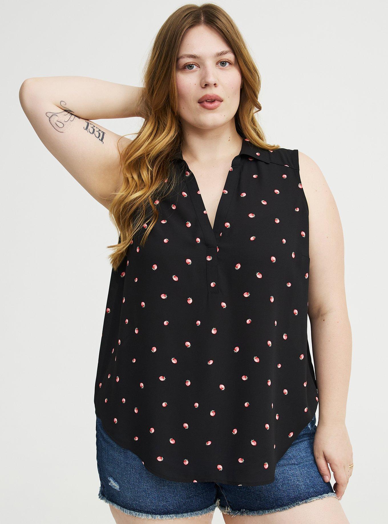 Harper Georgette Pullover Sleeveless Blouse, SPACED STRAWBERRY BLACK, hi-res