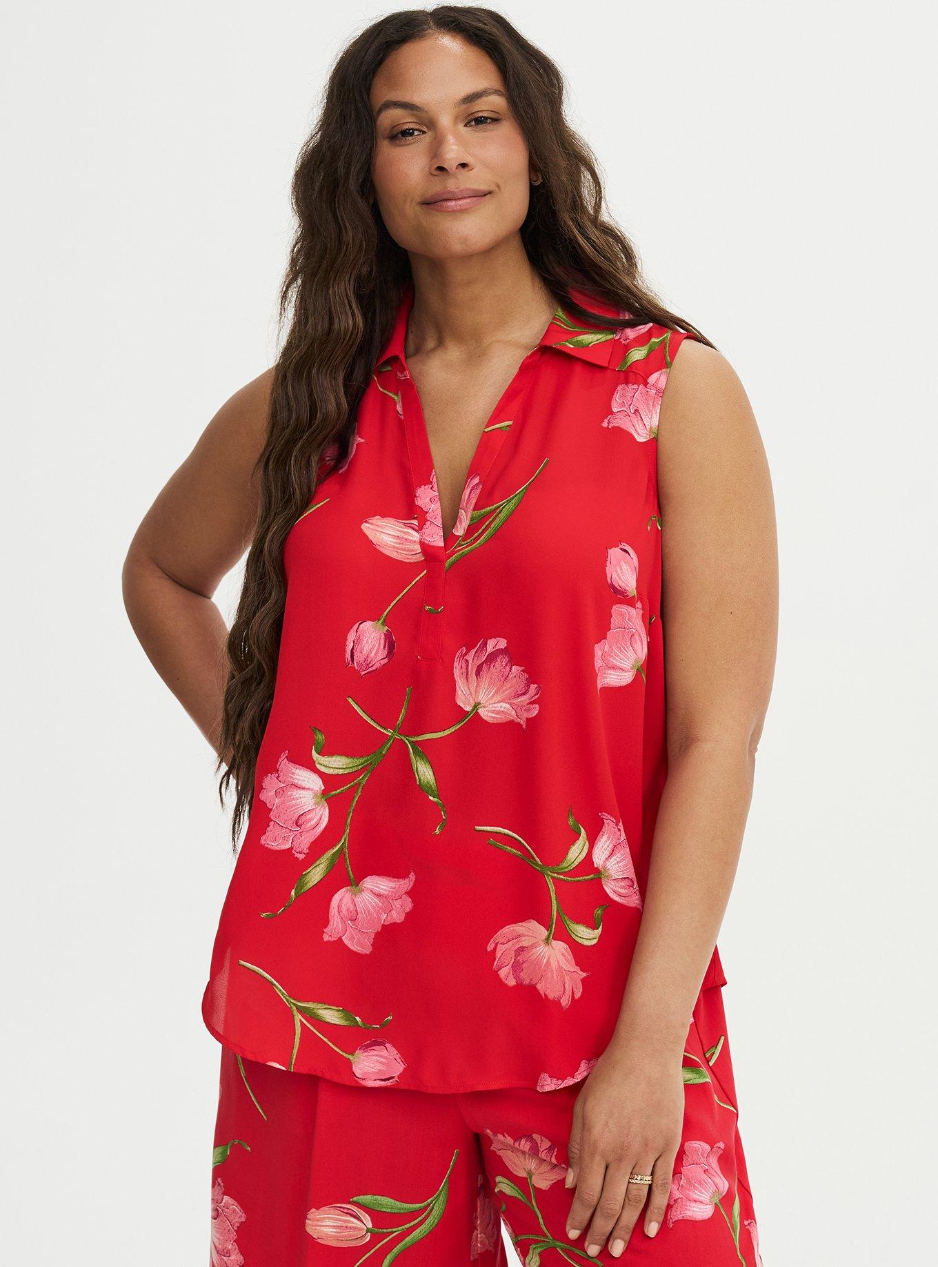 Harper Georgette Pullover Sleeveless Blouse, SALMA FLORAL RED, hi-res