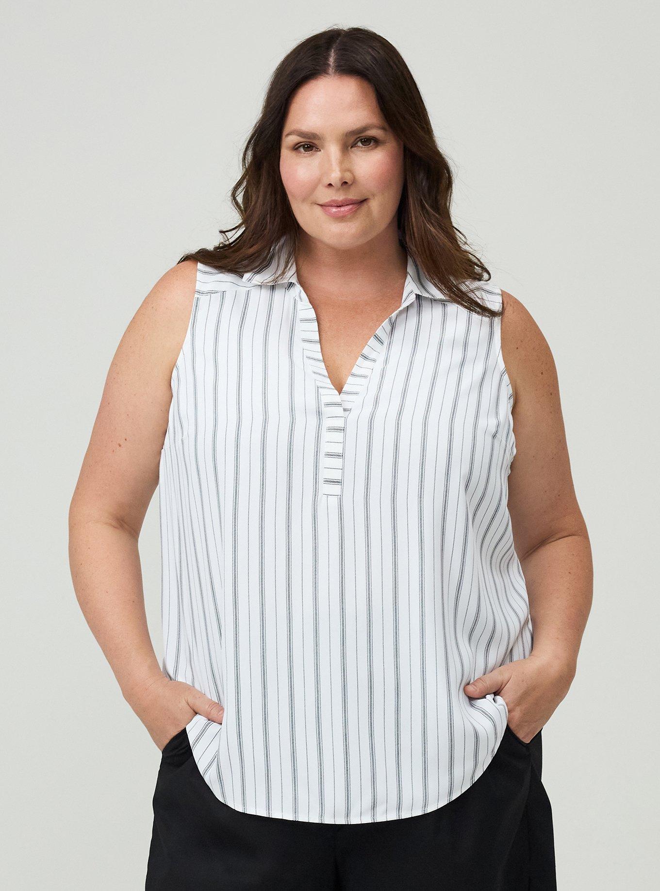Harper Georgette Pullover Sleeveless Blouse, BLUSHING STRIPE WHITE, hi-res