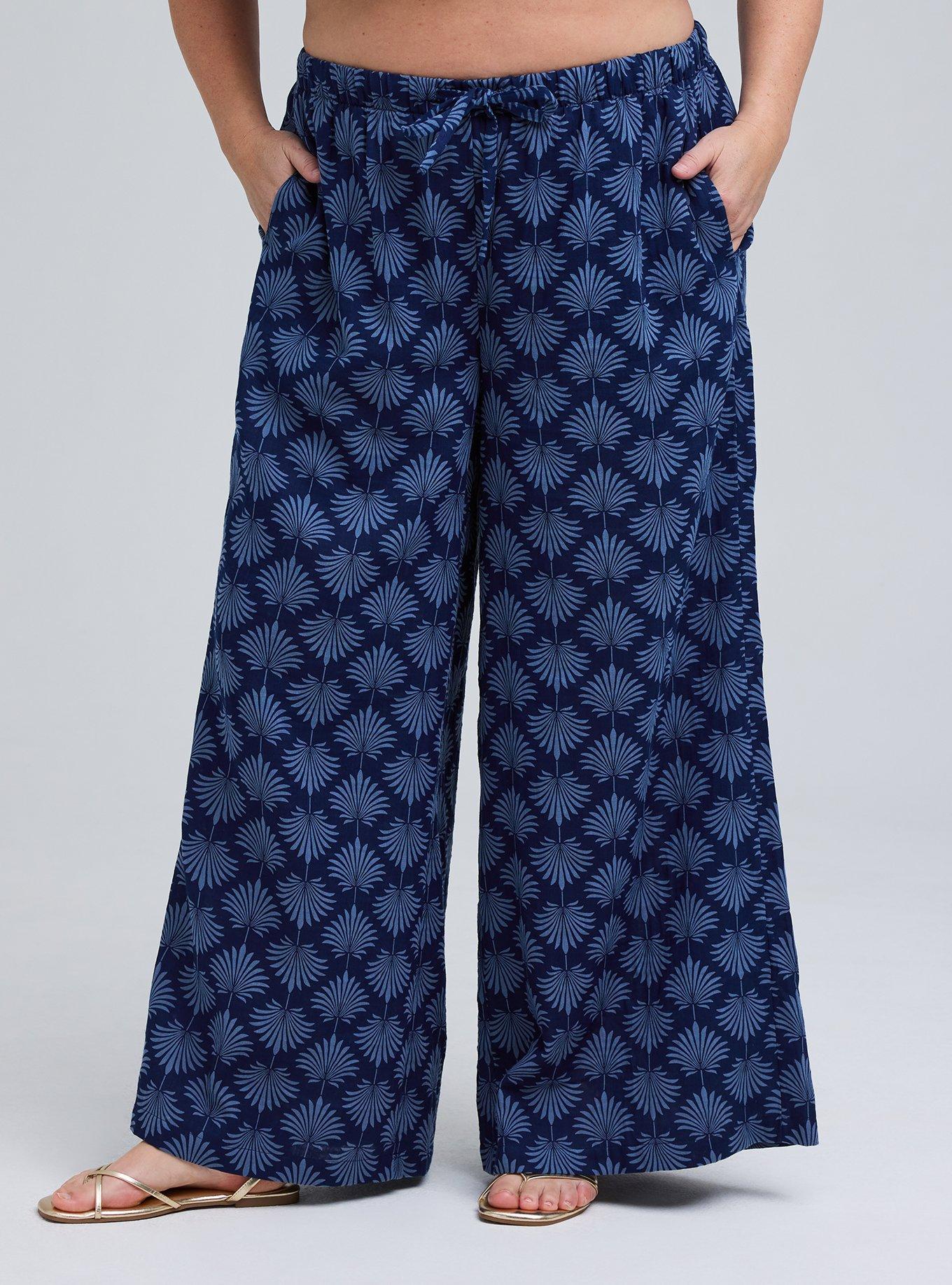 Belle Isle High-Rise Pull-On Wide Leg Pant, FANNED LEAVES NAVY, alternate