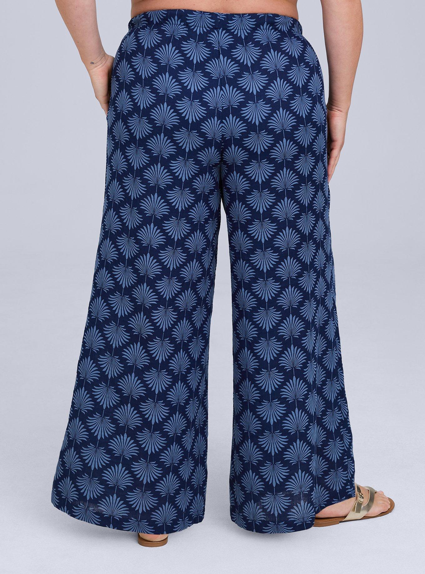 Belle Isle High-Rise Pull-On Wide Leg Pant, FANNED LEAVES NAVY, alternate