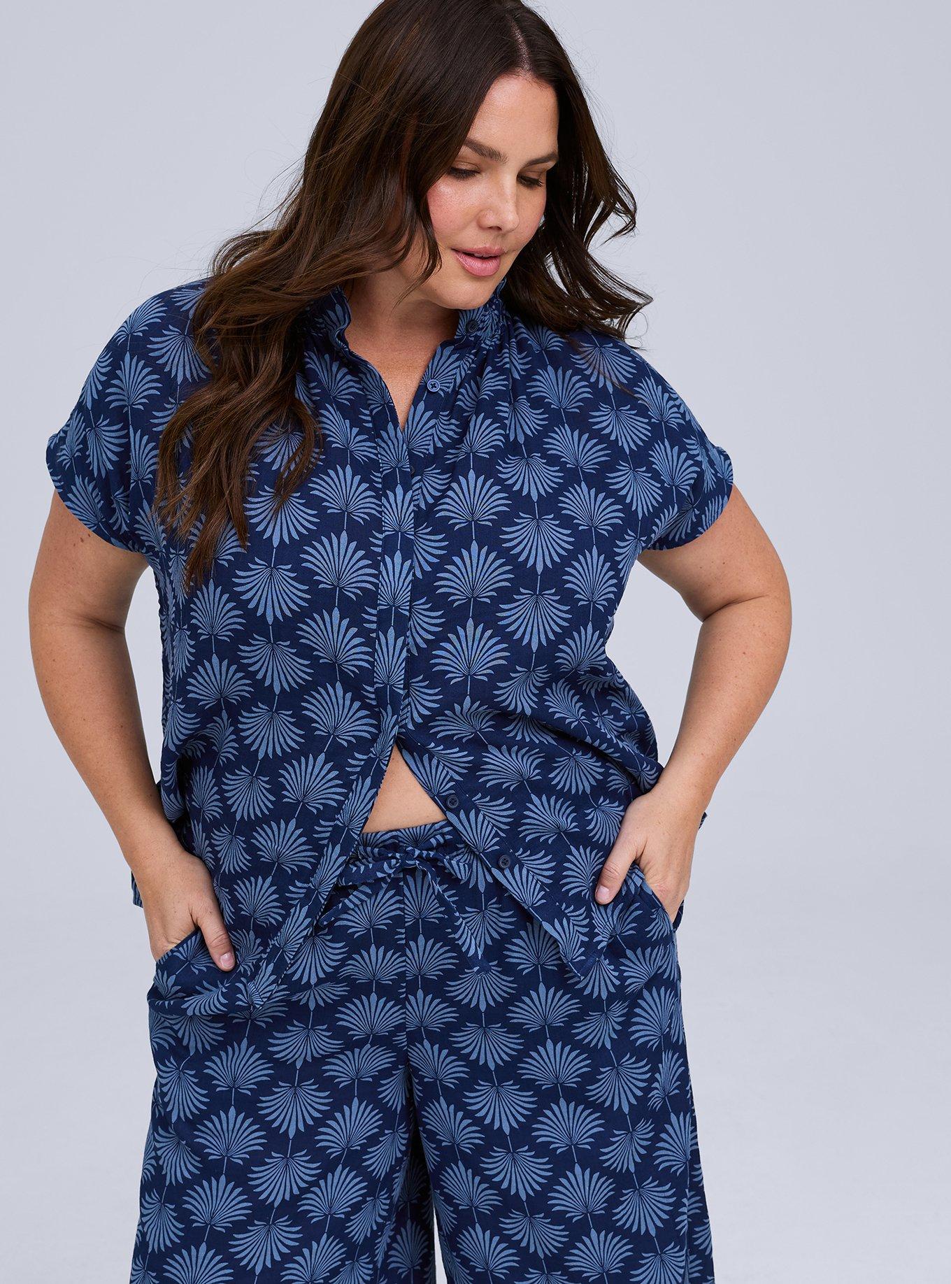 Belle Isle High-Rise Pull-On Wide Leg Pant, FANNED LEAVES NAVY, alternate