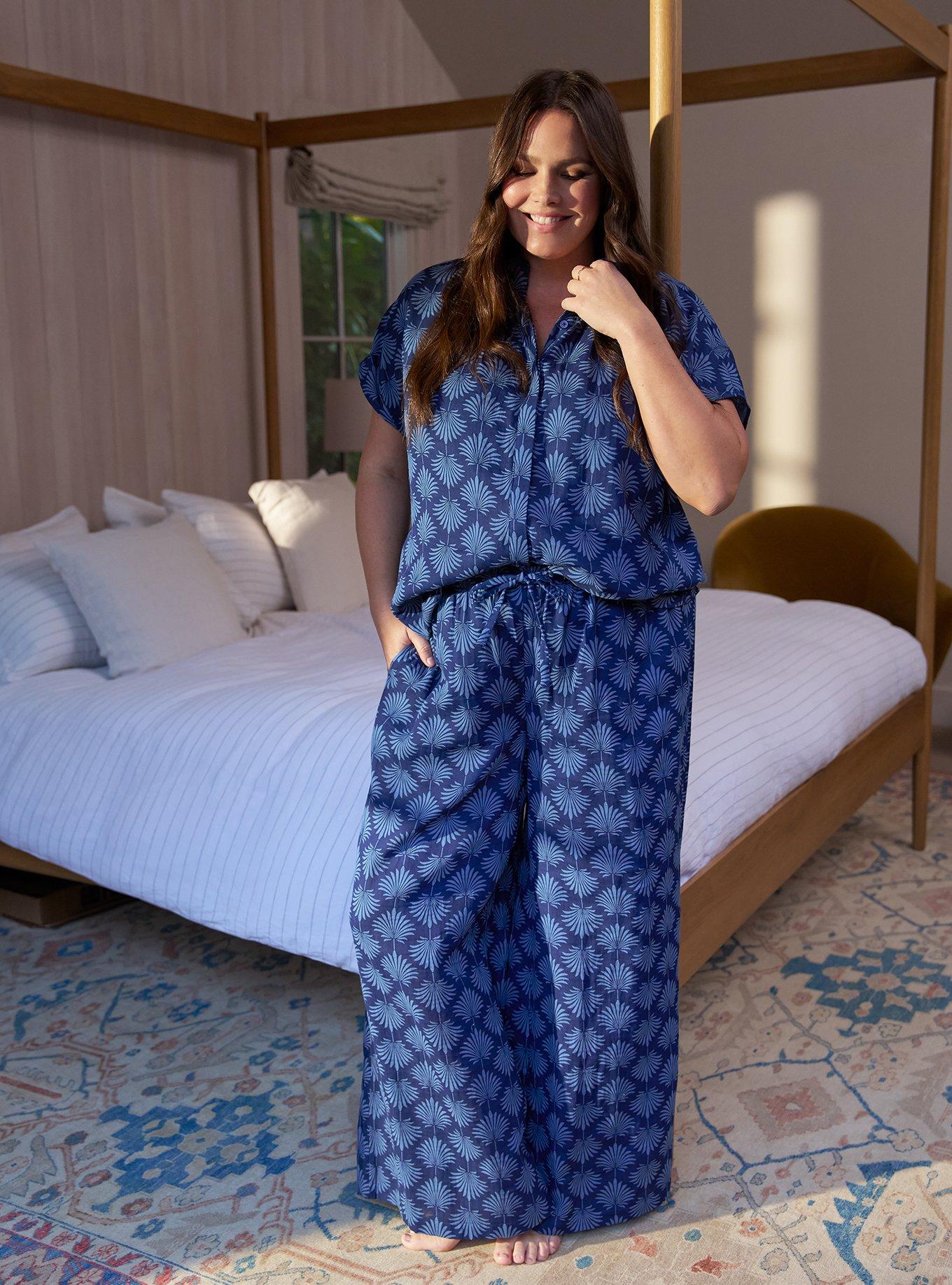 Belle Isle High-Rise Pull-On Wide Leg Pant, FANNED LEAVES NAVY, alternate