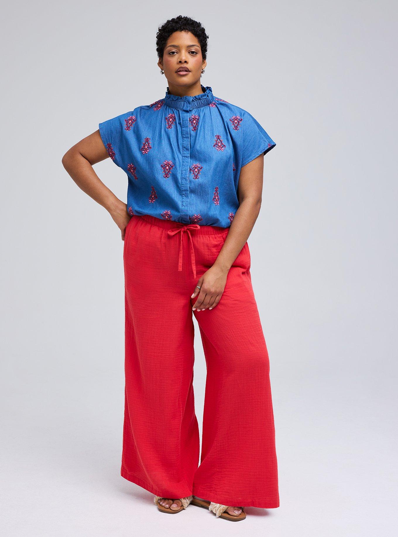 Belle Isle Drawstring Wide Leg Pant, RUBICONDO, hi-res