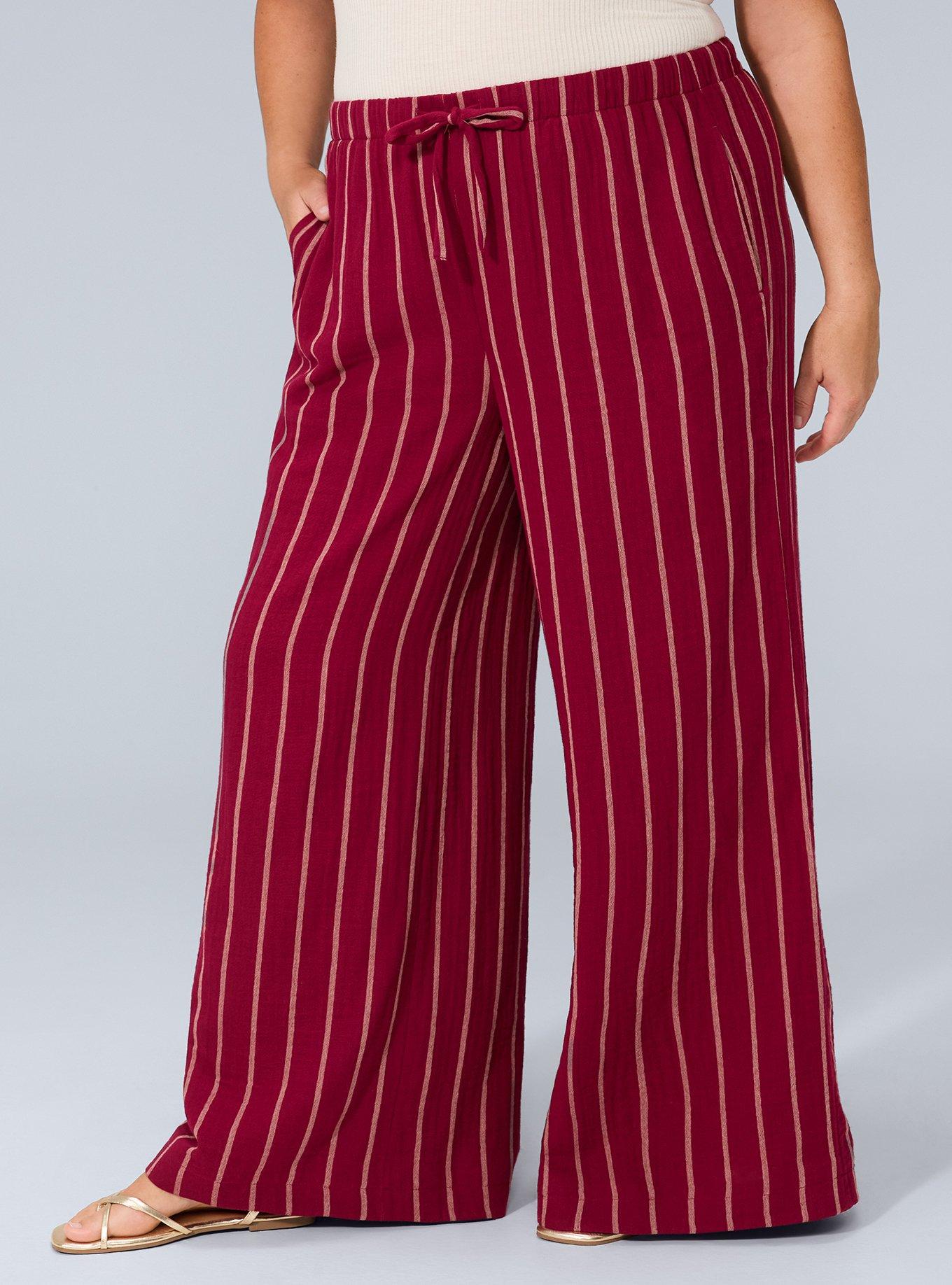 Belle Isle High-Rise Wide Leg Cotton Linen Pant, BLEEKER STRIPE BURGUNDY, alternate