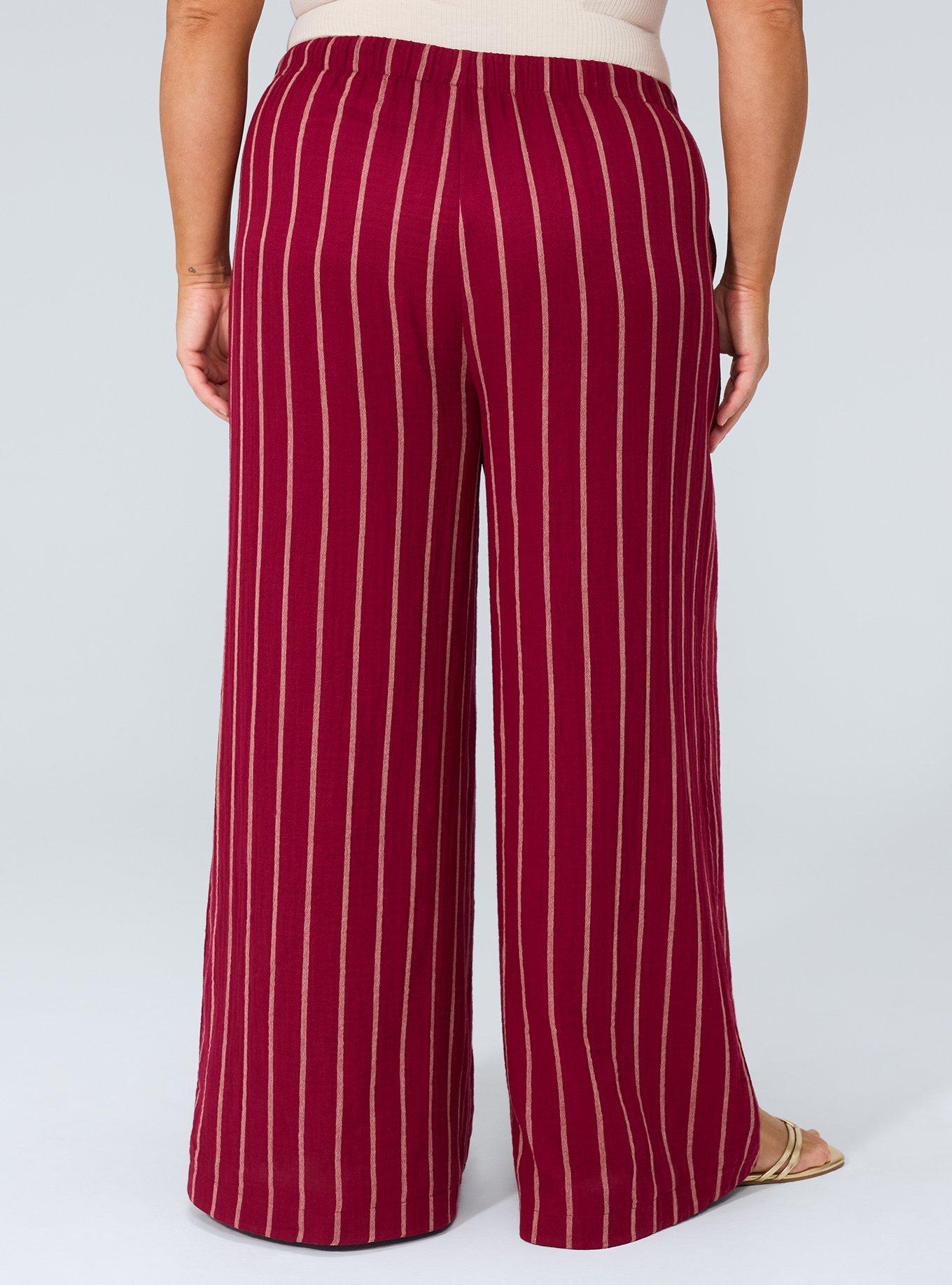 Belle Isle High-Rise Wide Leg Cotton Linen Pant, BLEEKER STRIPE BURGUNDY, alternate