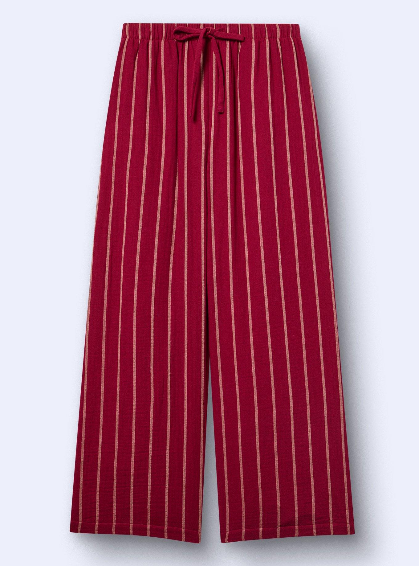 Belle Isle High-Rise Wide Leg Cotton Linen Pant, BLEEKER STRIPE BURGUNDY, flat