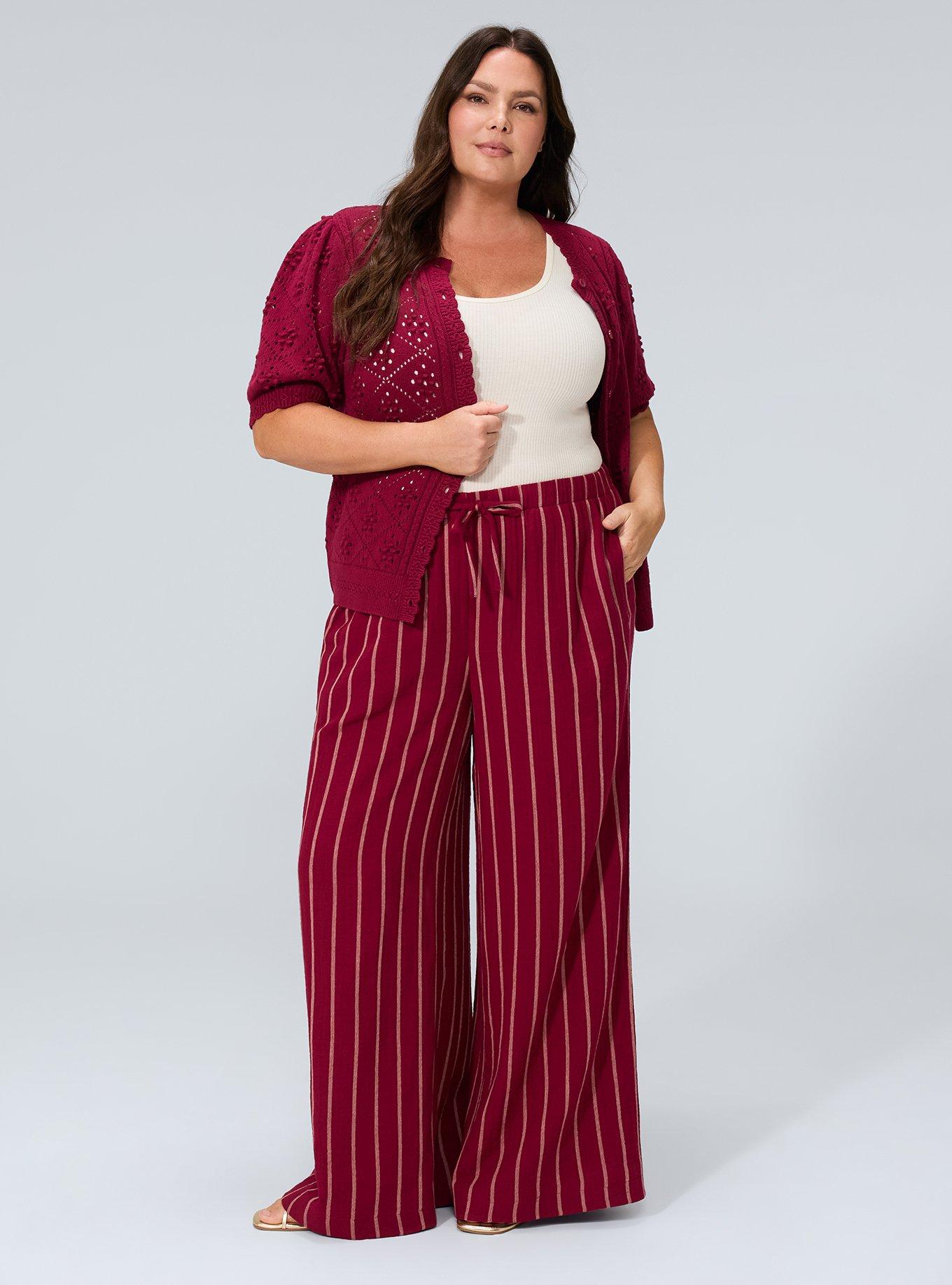 Belle Isle High-Rise Wide Leg Cotton Linen Pant, BLEEKER STRIPE BURGUNDY, hi-res