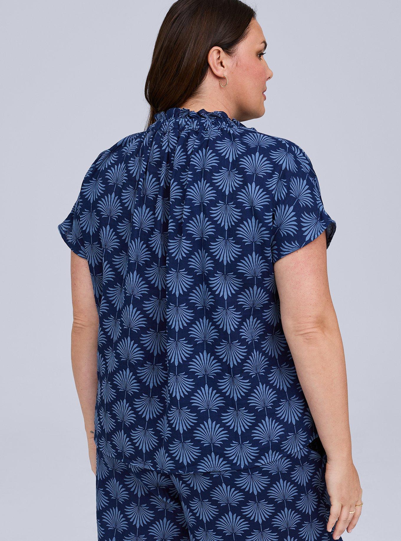 Belle Isle Cotton Linen Top, FANNED LEAVES NAVY, alternate