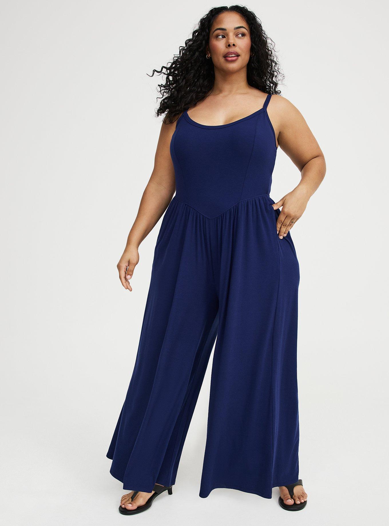 Super Soft Rib Wide-Leg Jumpsuit, MEDIEVAL BLUE, alternate
