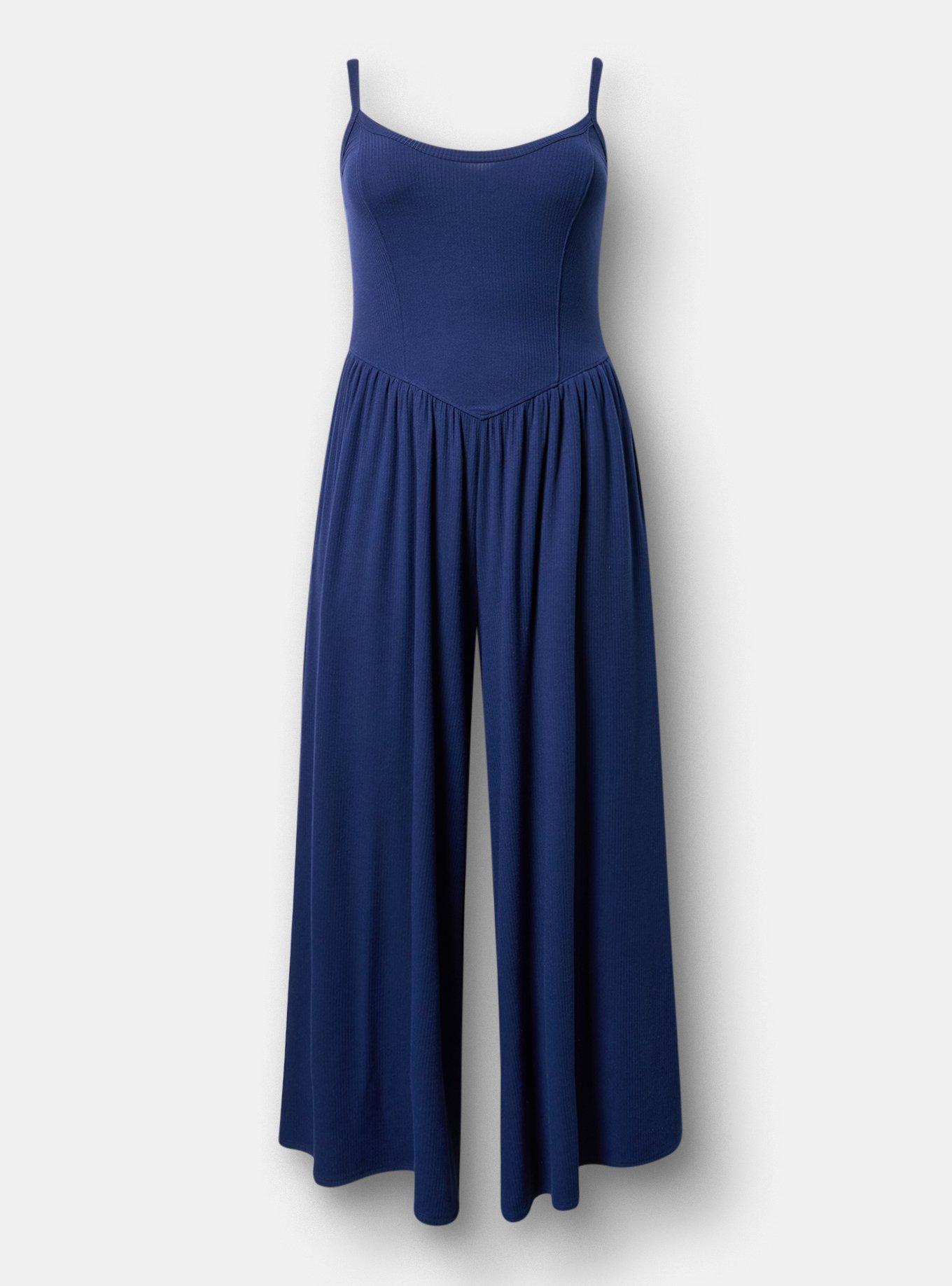 Super Soft Rib Wide-Leg Jumpsuit, MEDIEVAL BLUE, hi-res