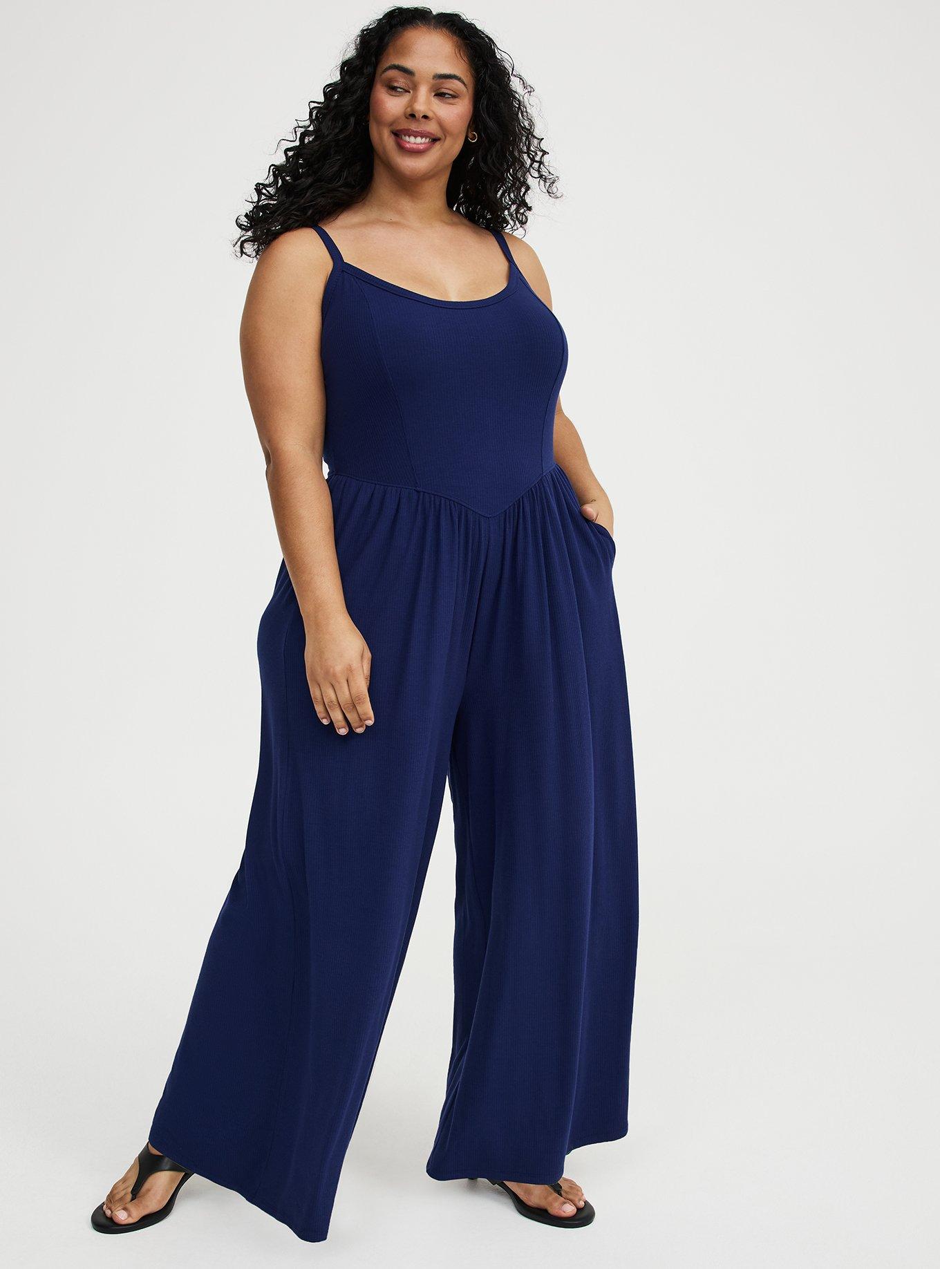 Super Soft Rib Wide-Leg Jumpsuit, MEDIEVAL BLUE, hi-res