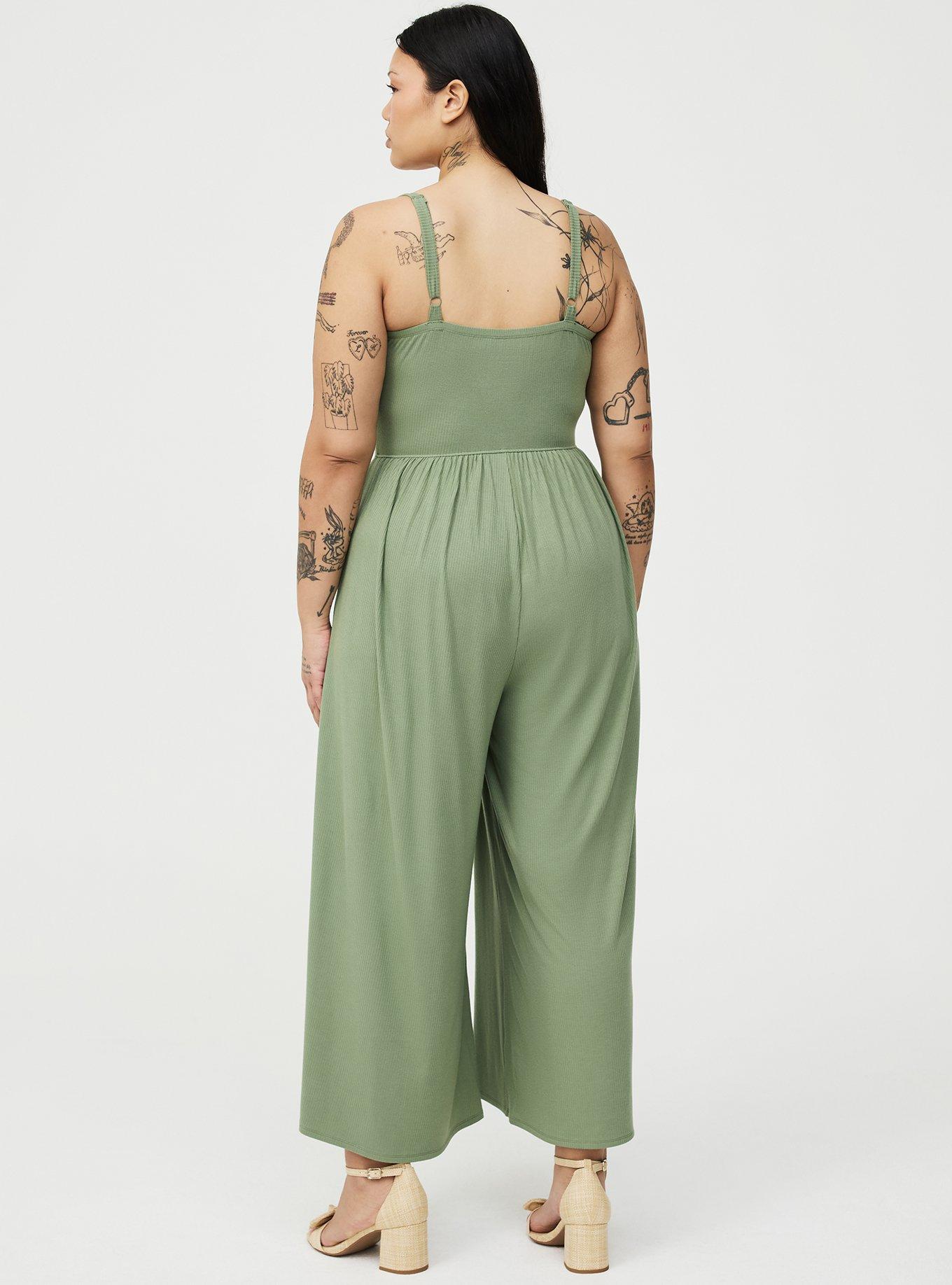 Super Soft Rib Wide-Leg Jumpsuit, HEDGE GREEN, alternate