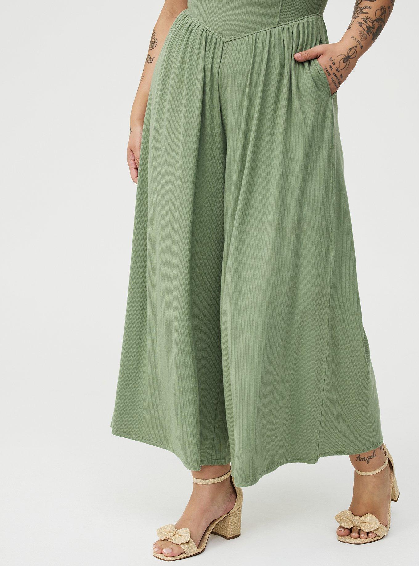 Super Soft Rib Wide-Leg Jumpsuit, HEDGE GREEN, alternate