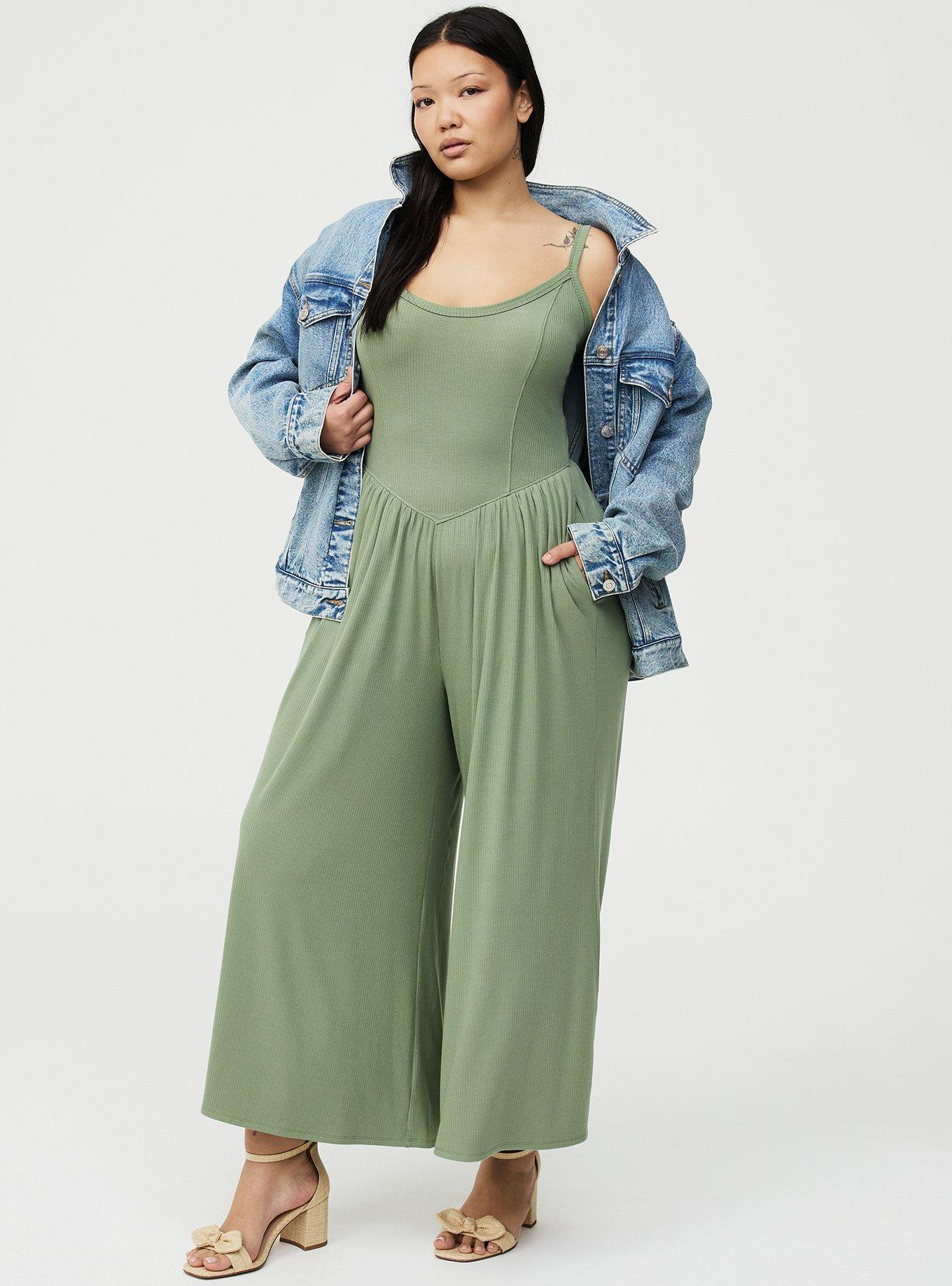 Super Soft Rib Wide-Leg Jumpsuit, HEDGE GREEN, alternate