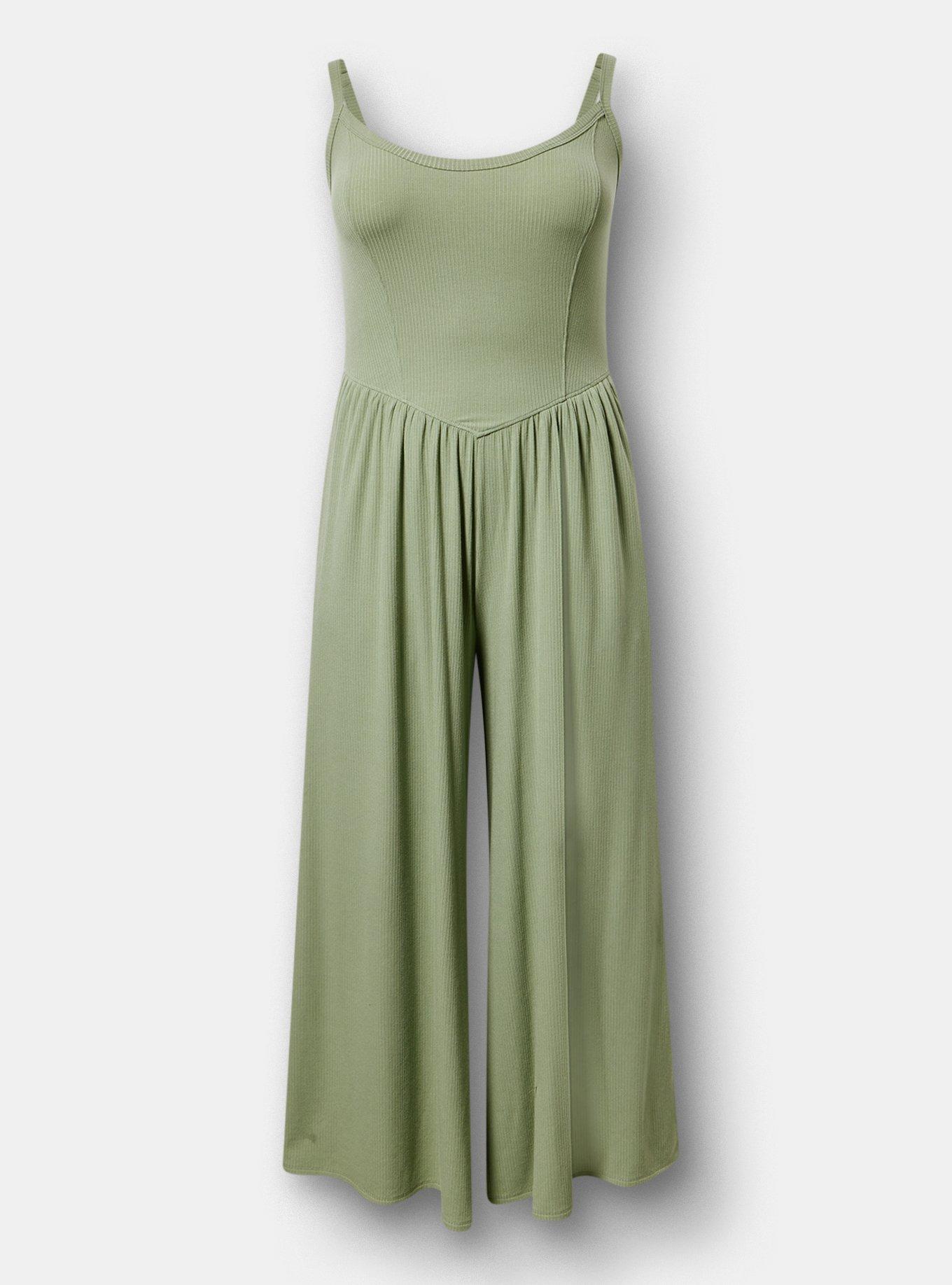 Super Soft Rib Wide-Leg Jumpsuit, HEDGE GREEN, hi-res