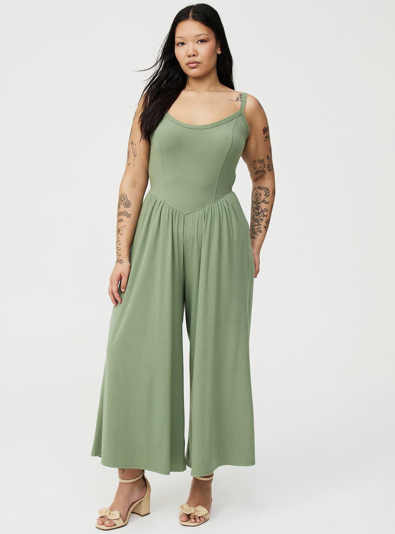 Super Soft Rib Wide-Leg Jumpsuit, HEDGE GREEN, hi-res