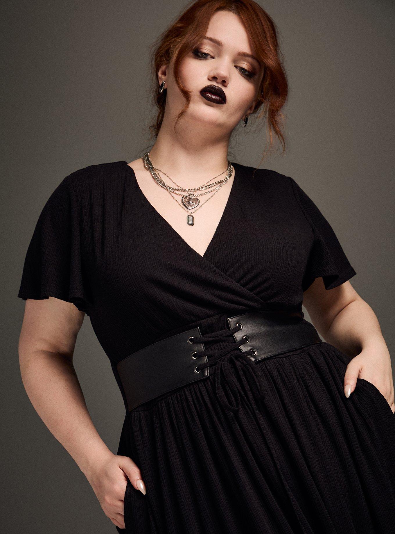 knee length dresses for ladies Gothic Lilith Maxi Dress by Restyle with Harness and Mesh Skirt main image 0