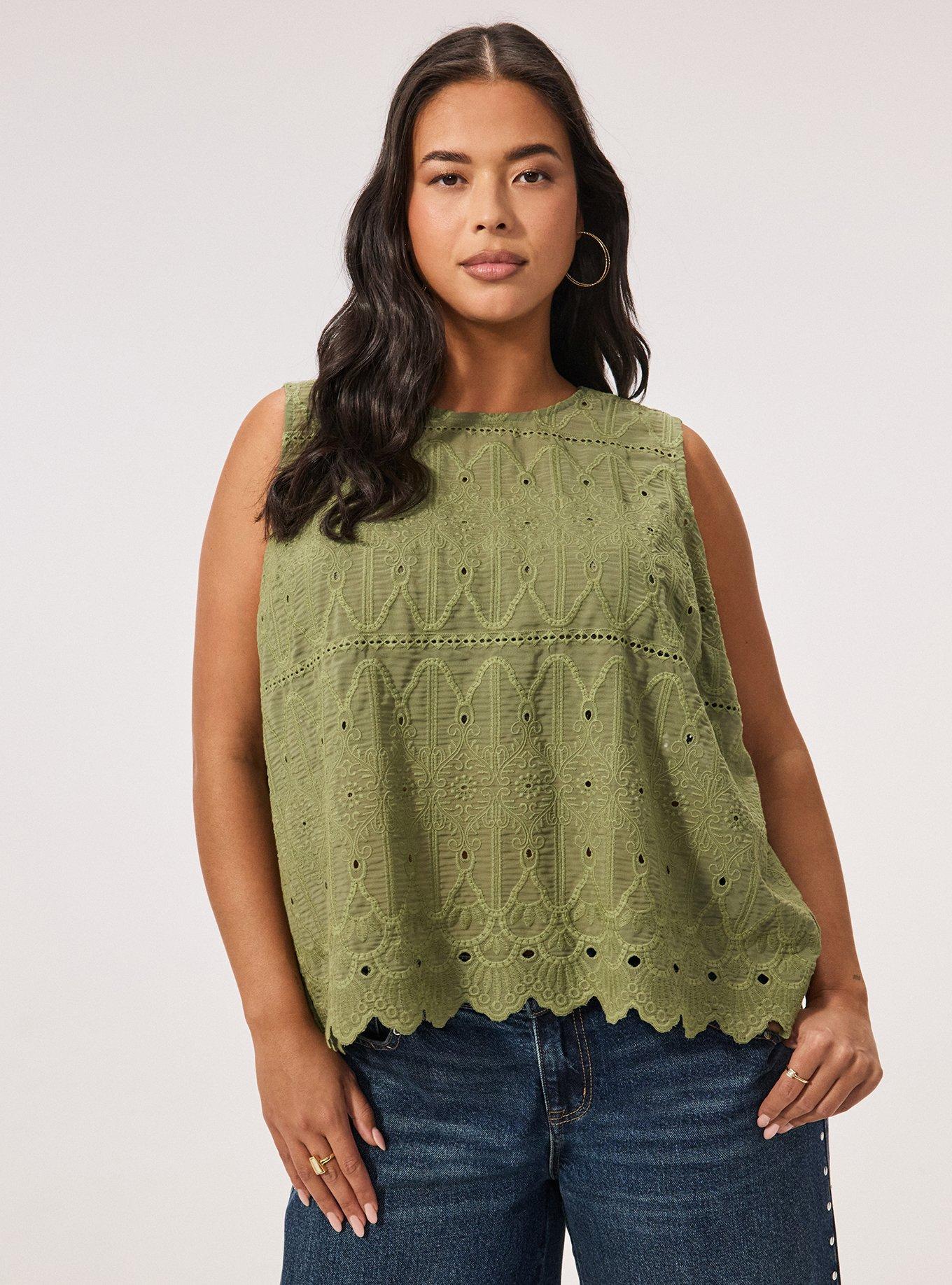 Festi Embroidered Open Back Tank, OIL GREEN, alternate