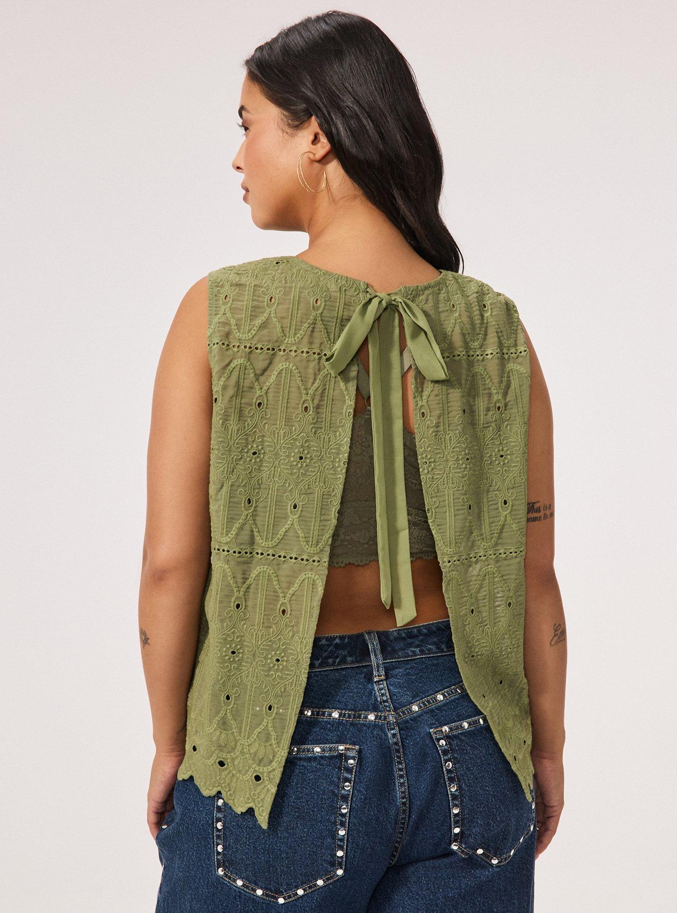 Festi Embroidered Open Back Tank, OIL GREEN, alternate