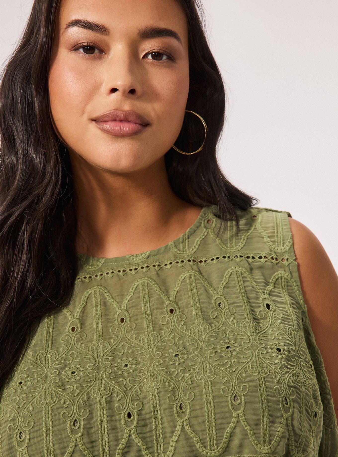 Festi Embroidered Open Back Tank, OIL GREEN, alternate