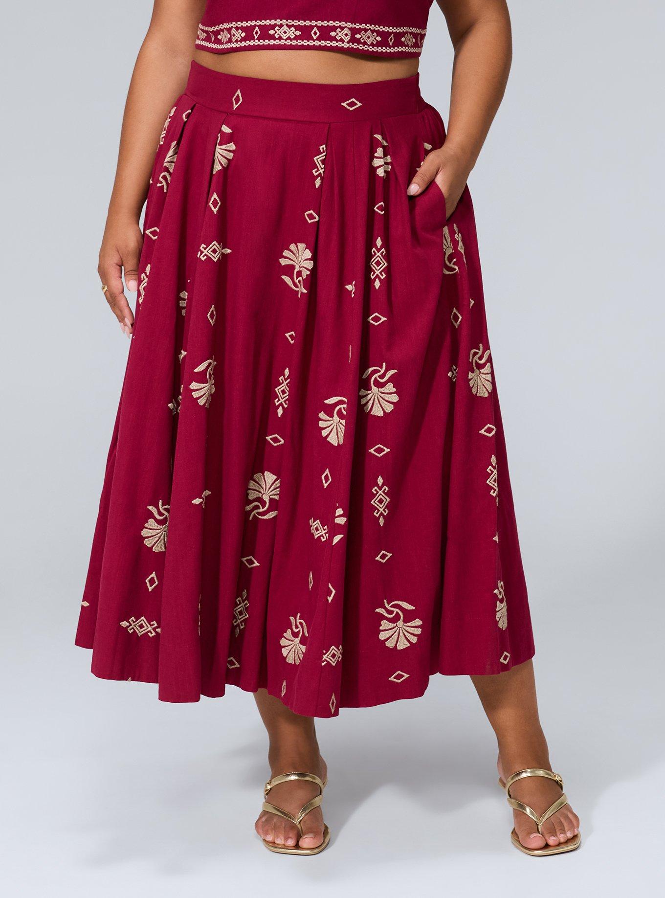 Belle Isle Embroidered Midi Dress, BEET RED, alternate