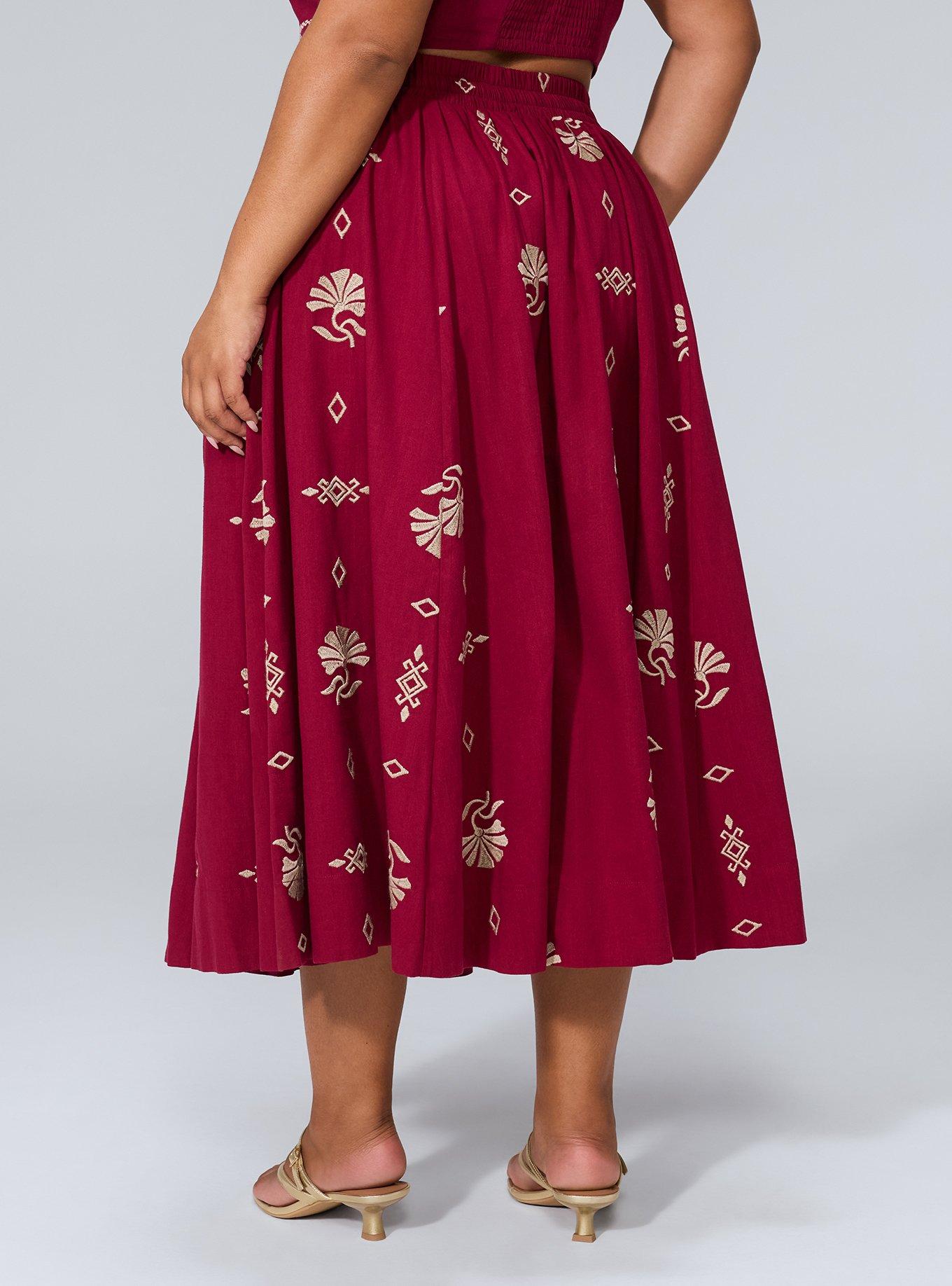 Plus Size - Belle Isle Embroidered Midi Skirt