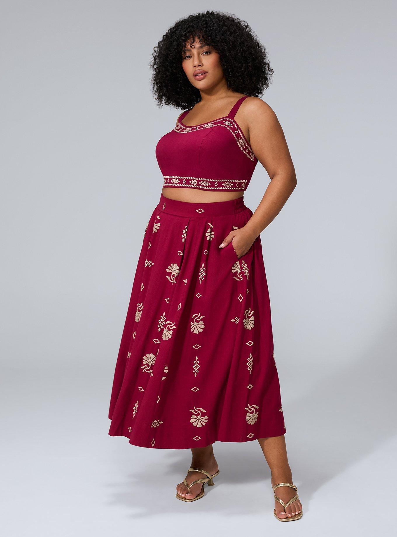 Belle Isle Embroidered Midi Dress, BEET RED, hi-res