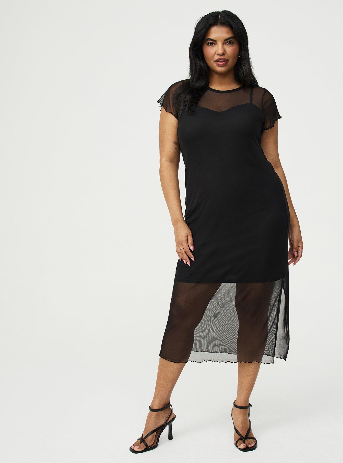 Tea Length Column Dress, DEEP BLACK, hi-res