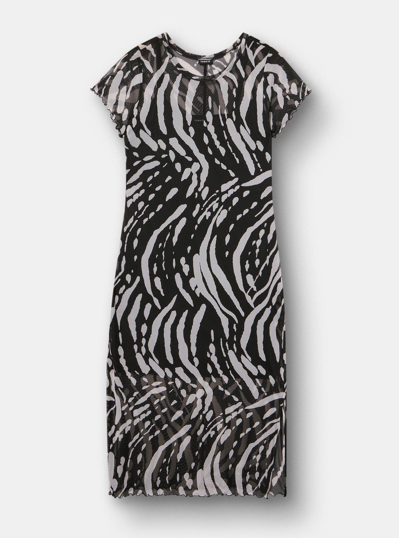 Tea Length Column Dress, ABSTRACT SPLATTER BLACK, hi-res