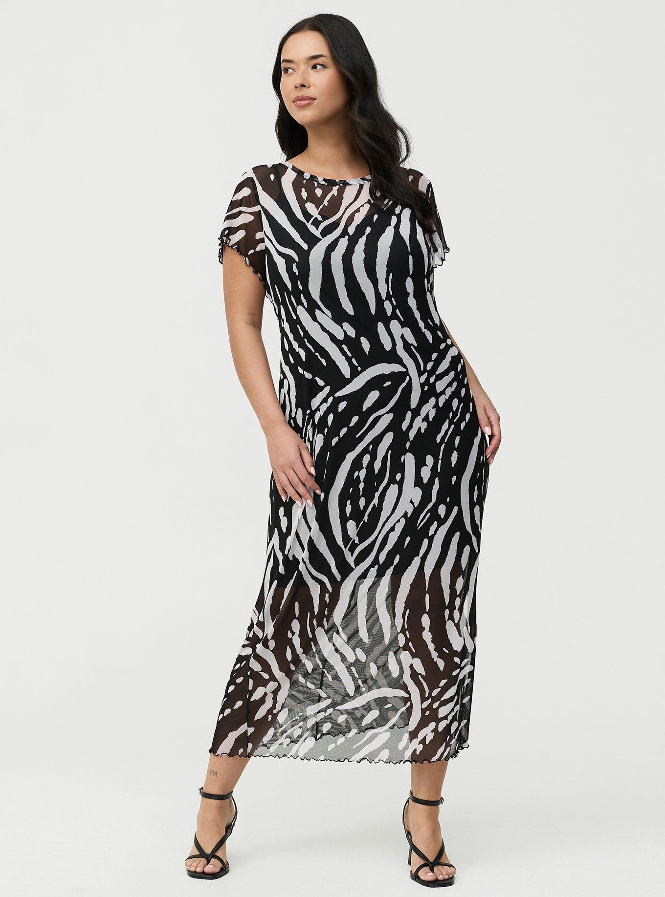 Tea Length Column Dress, ABSTRACT SPLATTER BLACK, hi-res