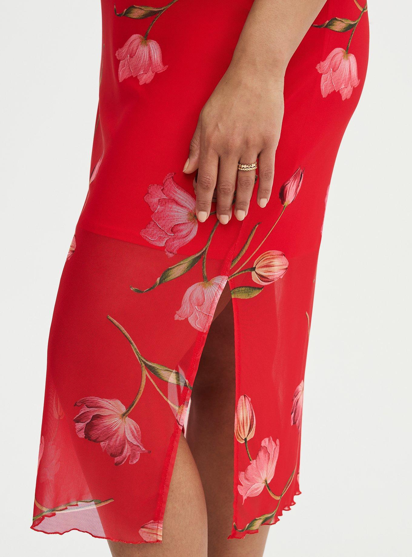 Tea Length Column Dress, SALMA FLORAL RED, alternate