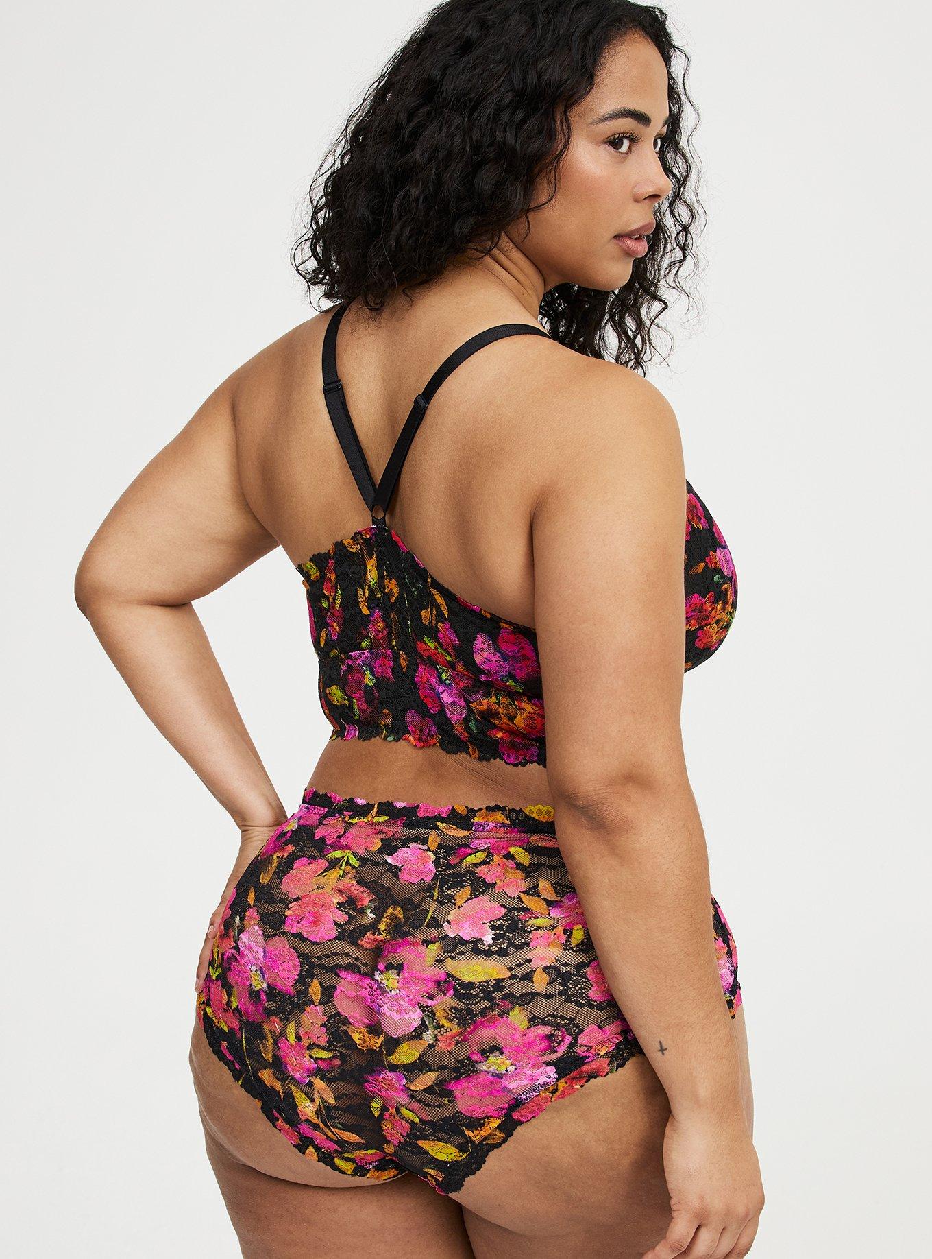 Simply Lace Mid-Rise Brief Panty, LIVELY FLORALS RICH BLACK, alternate