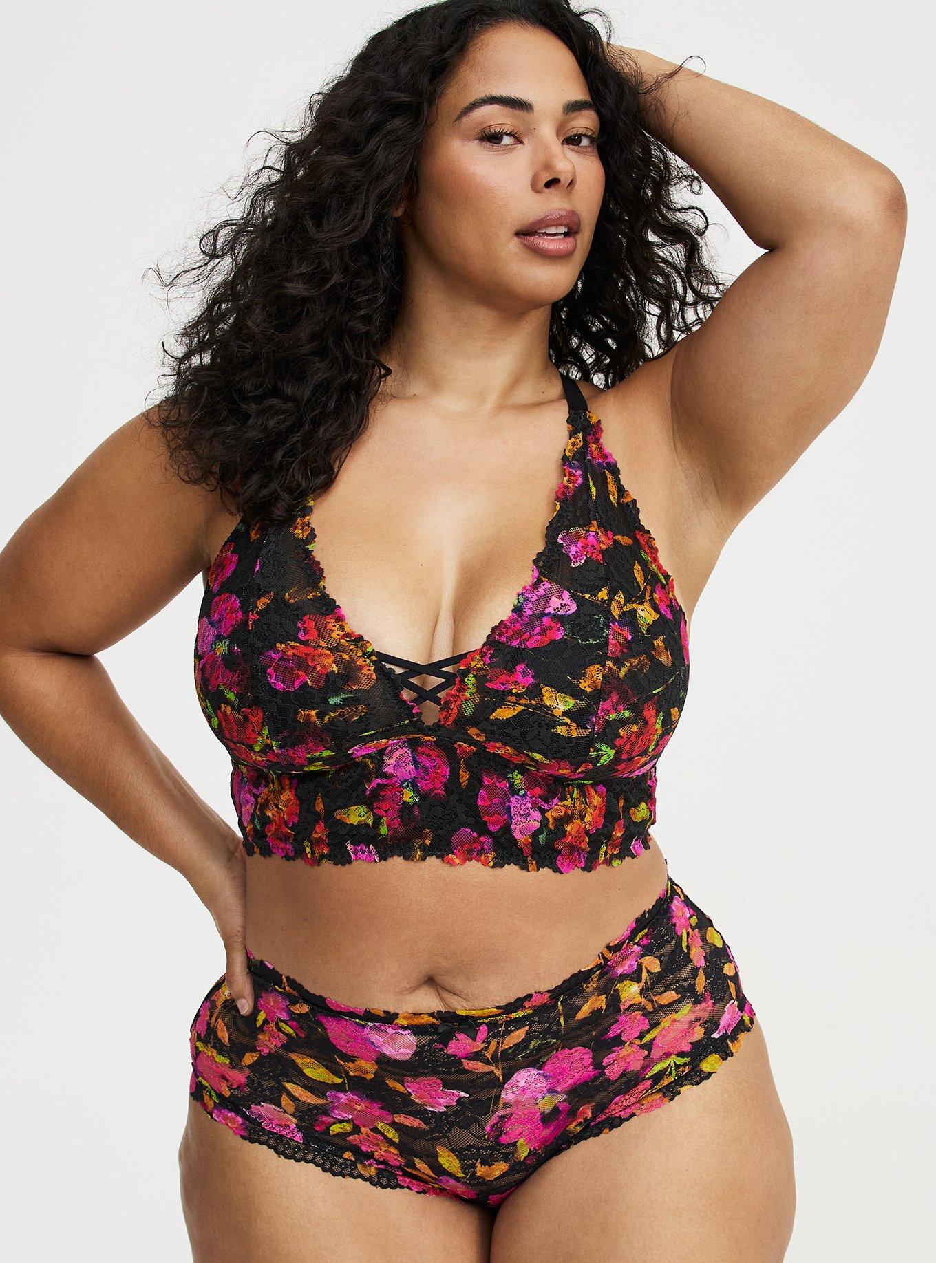 Simply Lace Mid-Rise Brief Panty, LIVELY FLORALS RICH BLACK, alternate