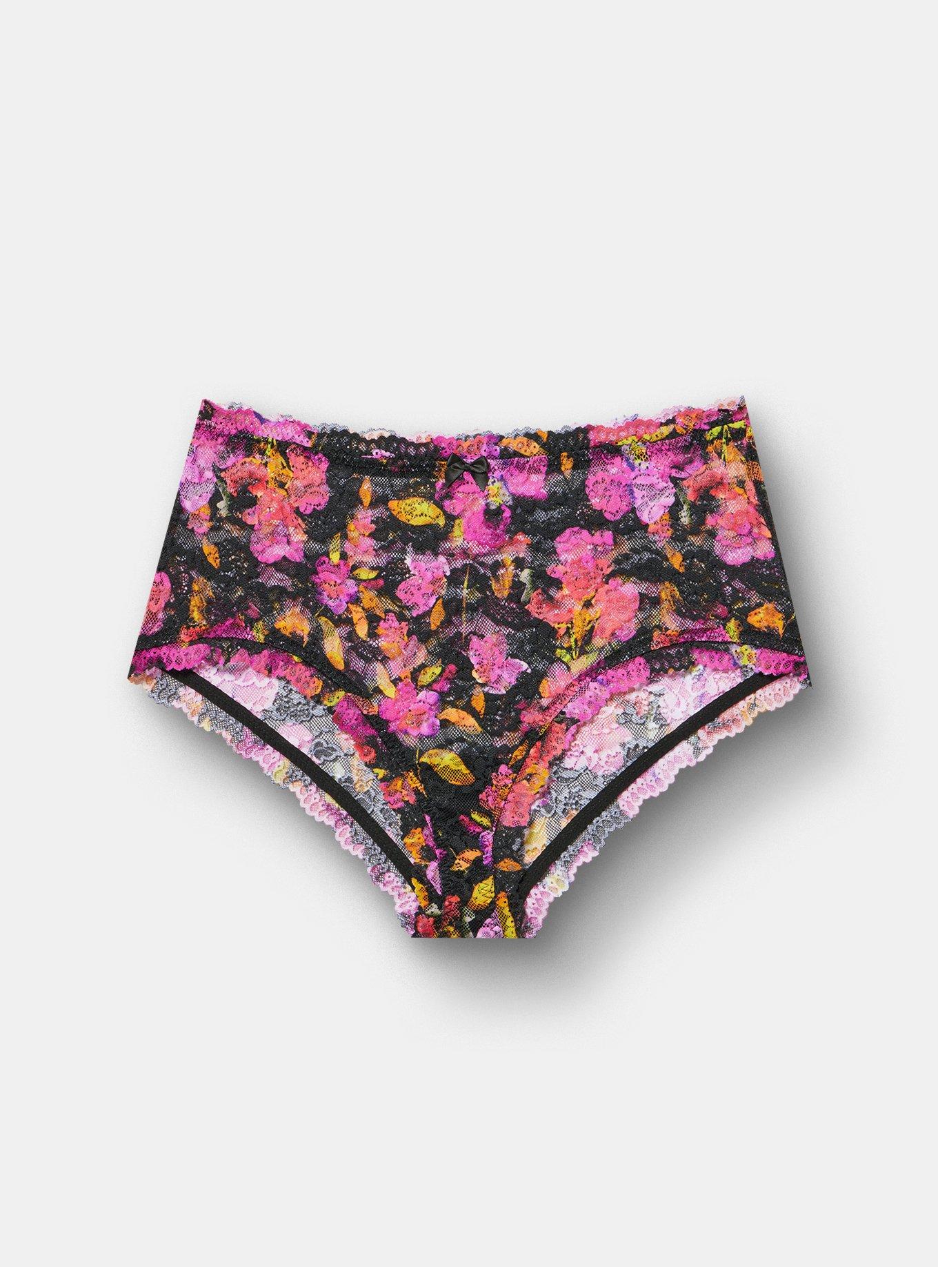 Simply Lace Mid-Rise Brief Panty, LIVELY FLORALS RICH BLACK, hi-res
