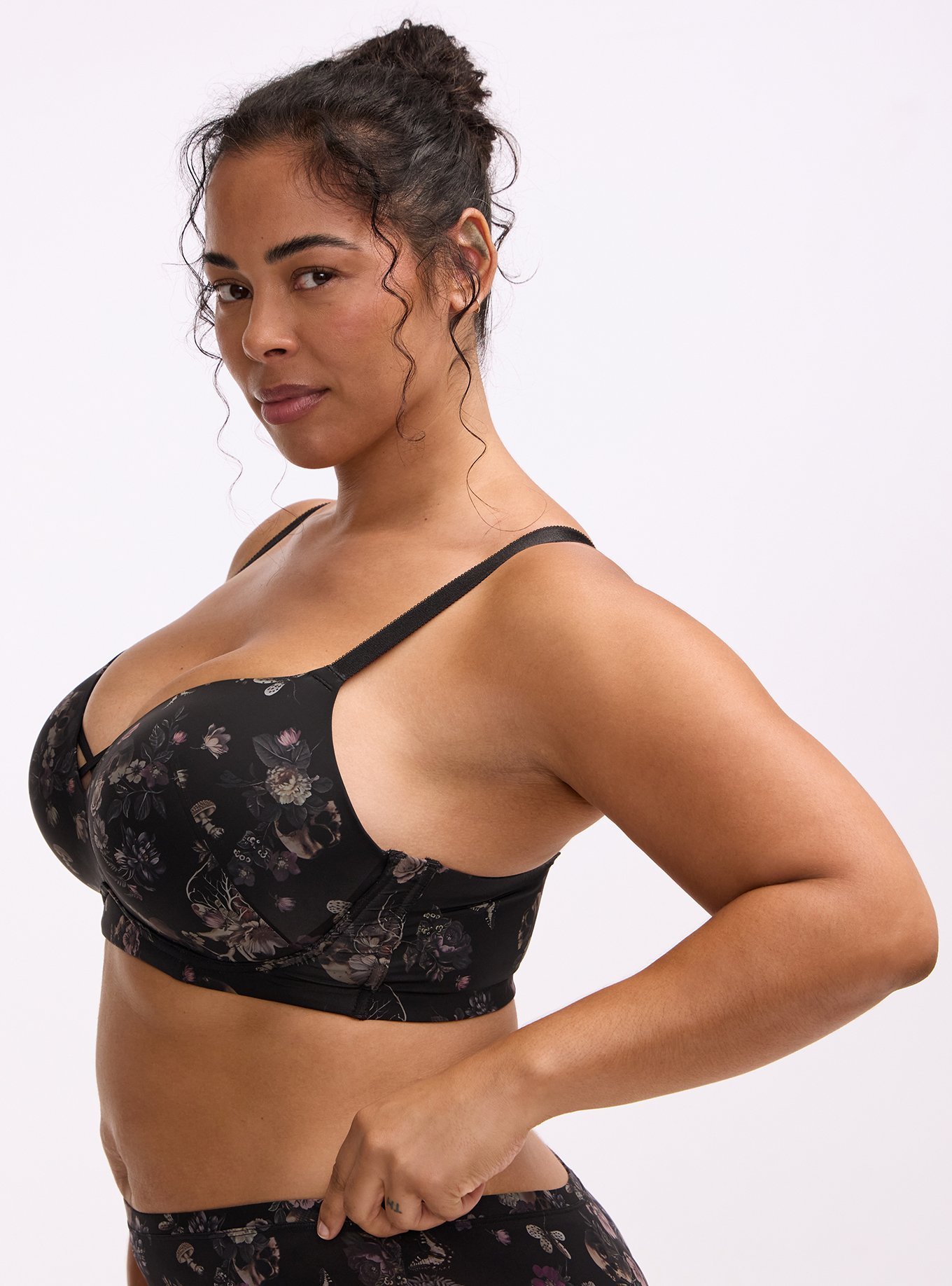 Wire-Free Push-Up Smooth Bra, SKULL FOREST FLORAL BLACK, alternate
