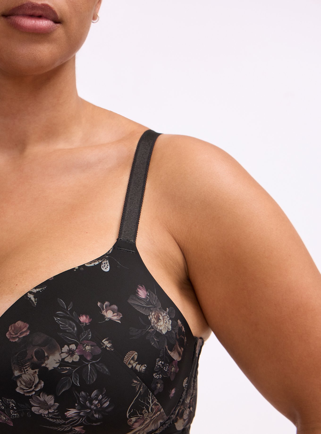Wire-Free Push-Up Smooth Bra, SKULL FOREST FLORAL BLACK, alternate