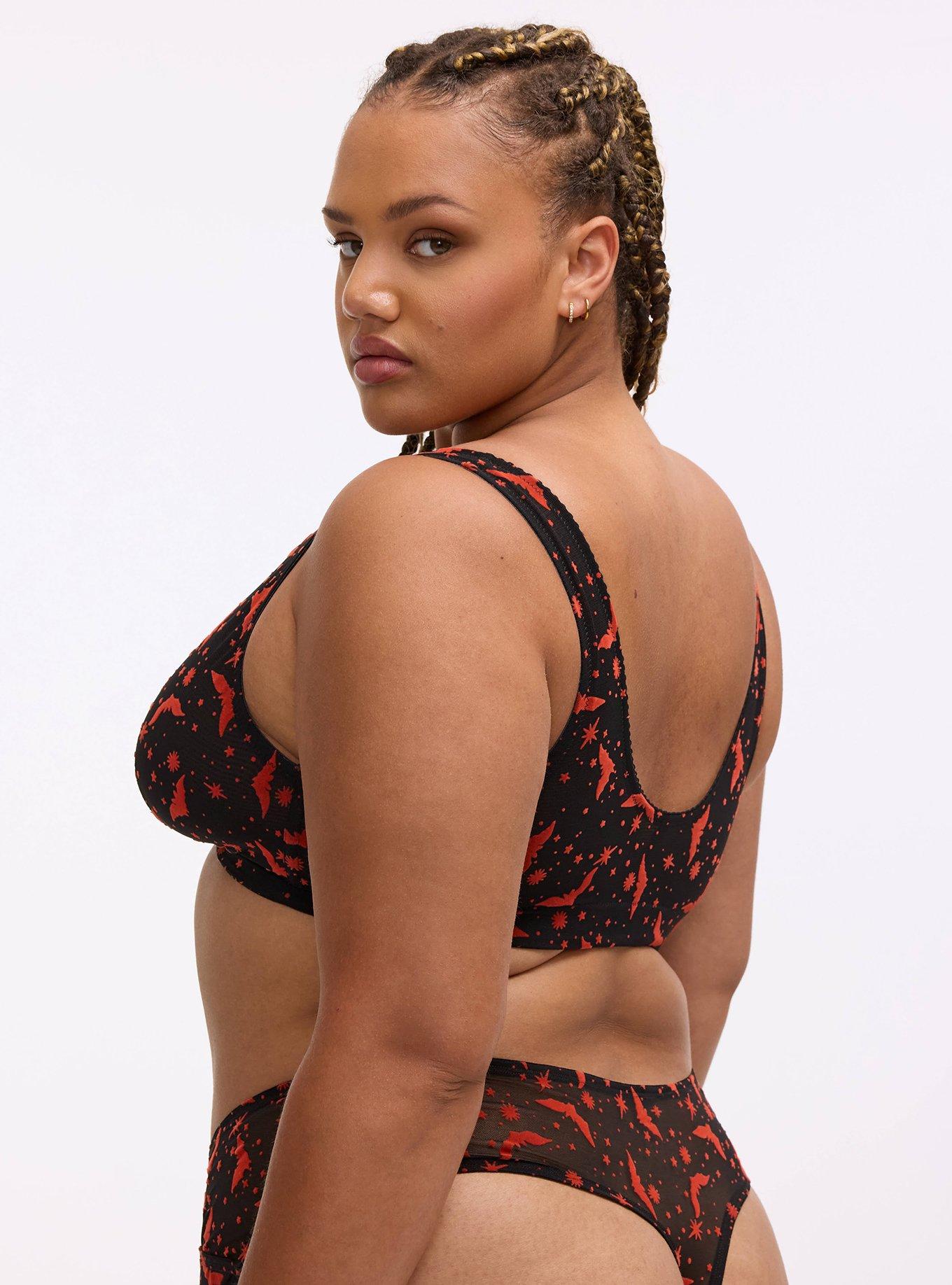 Unlined Plunge Front-Close Bralette, MOON BATS ORANGE, alternate