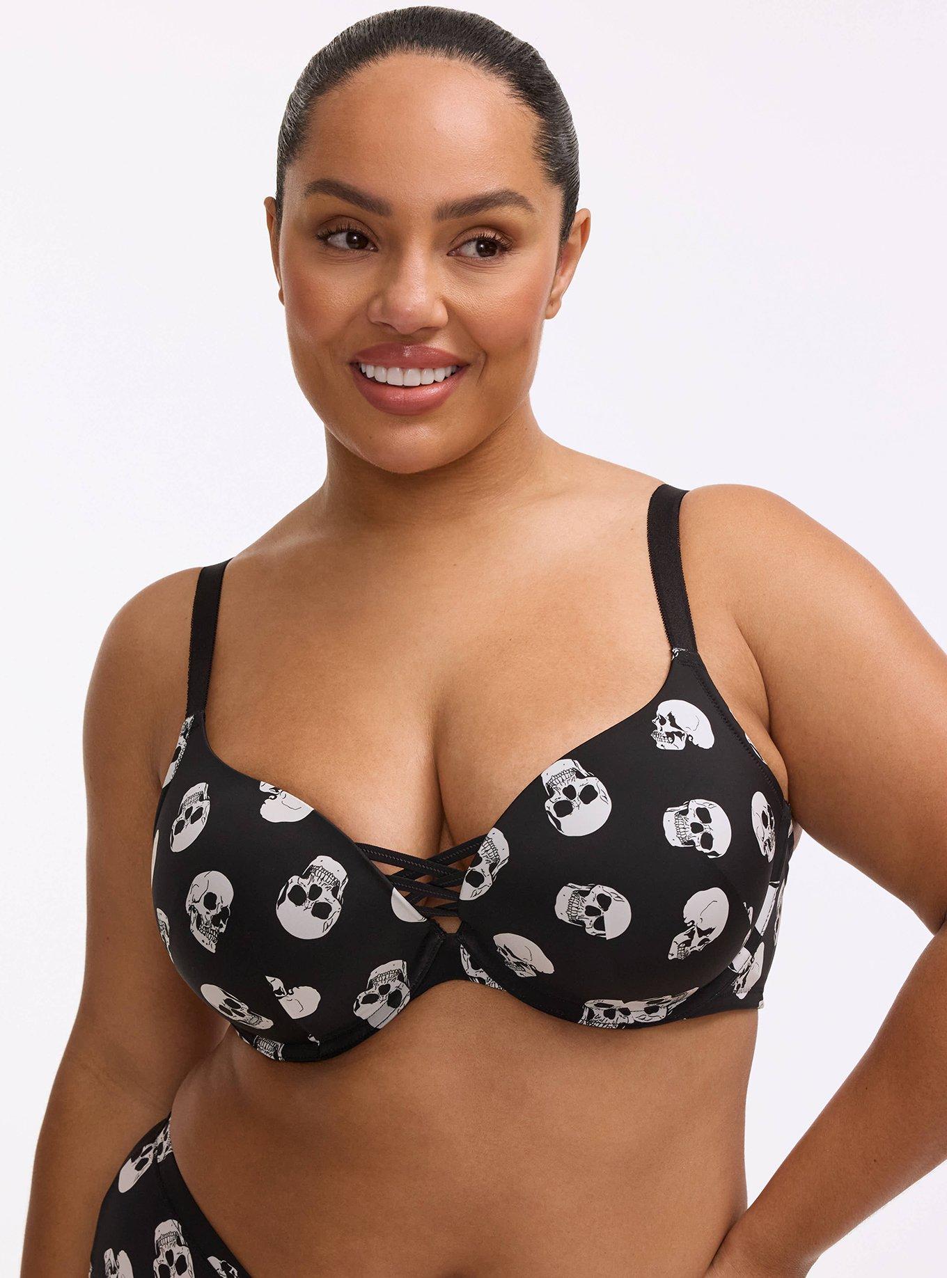 XO Plunge Push-Up Smooth Bra, BUBBLEGUM SKULLS BLACK, hi-res