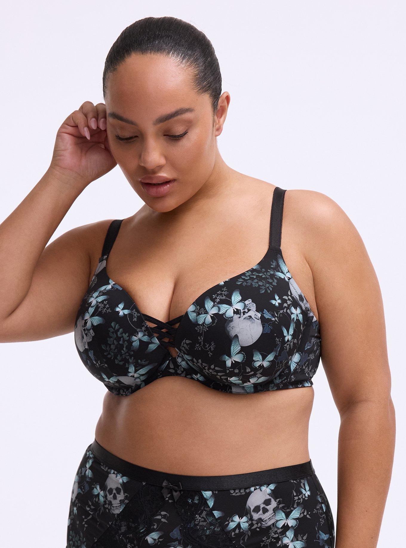 Plus Size XO Plunge Push-Up Smooth Bra, MONARCH SKULLS BLACK, hi-res