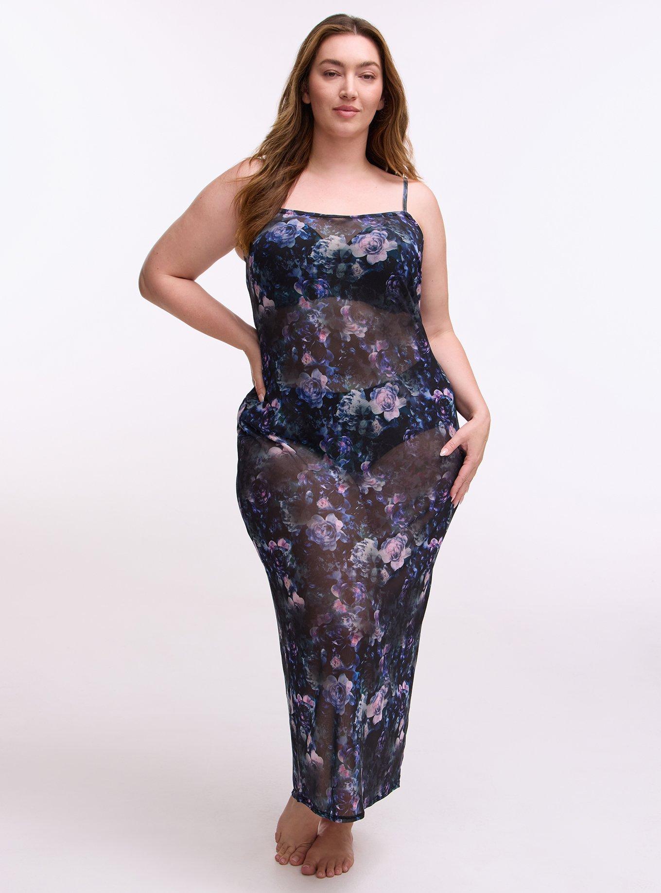 Lingerie Maxi Slip Dress, FORTUNE FLORAL TEAL, hi-res