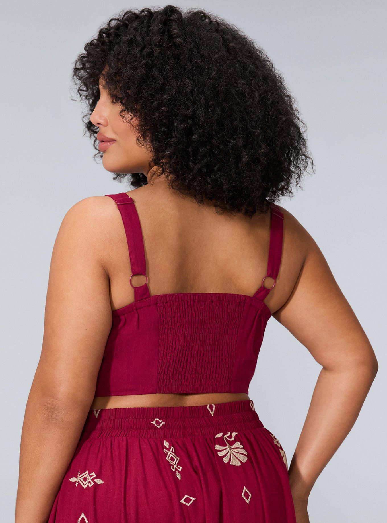 Belle Isle Embroidered Sweetheart Crop Top, BEET RED, alternate