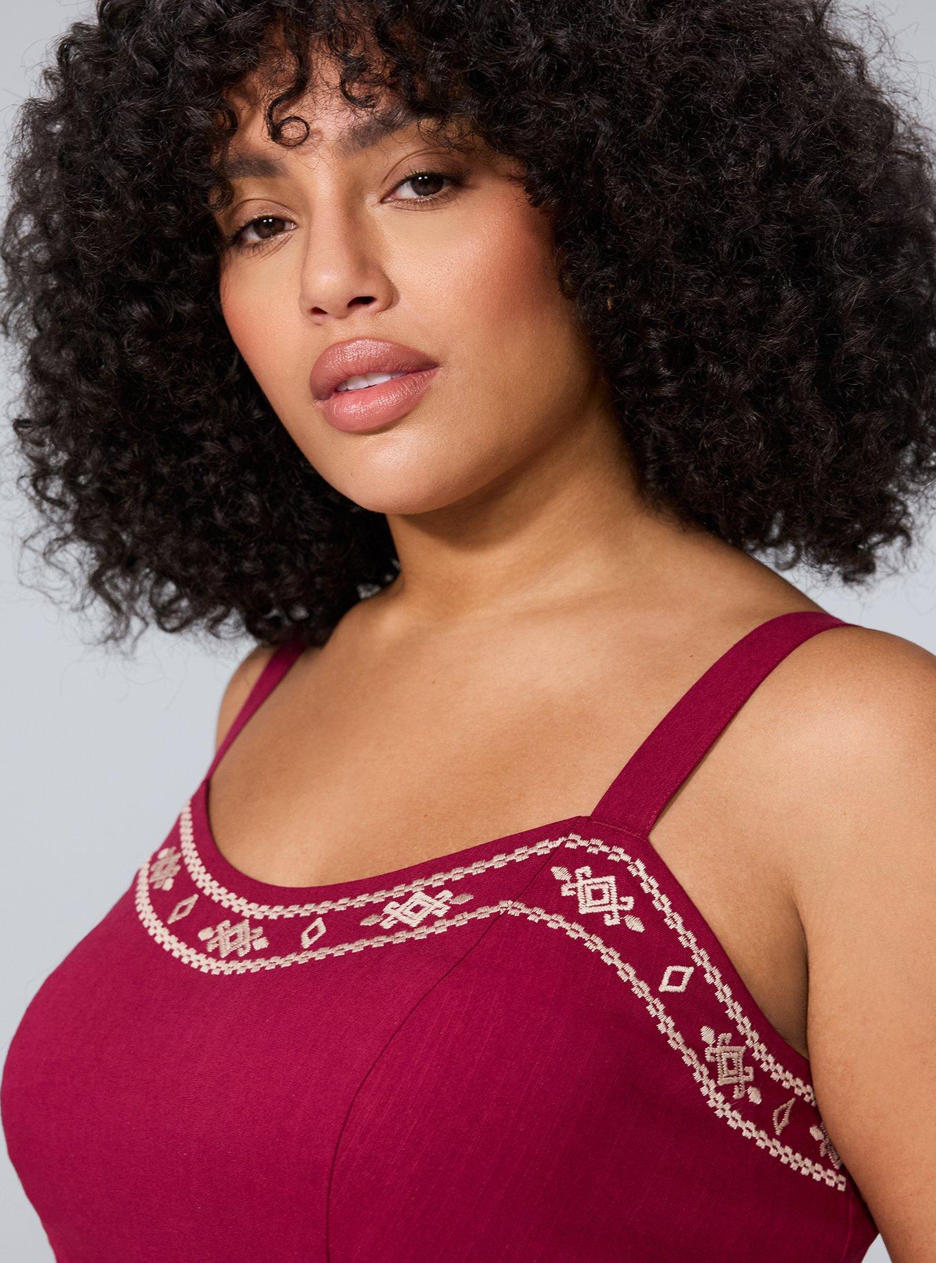 Belle Isle Embroidered Sweetheart Crop Top, BEET RED, alternate