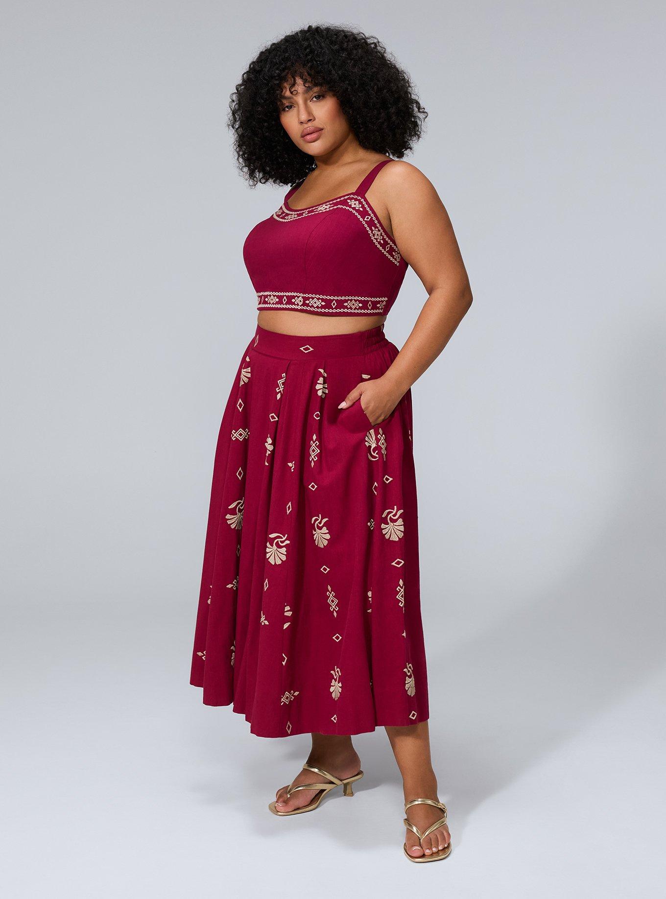 Belle Isle Embroidered Sweetheart Crop Top, BEET RED, alternate
