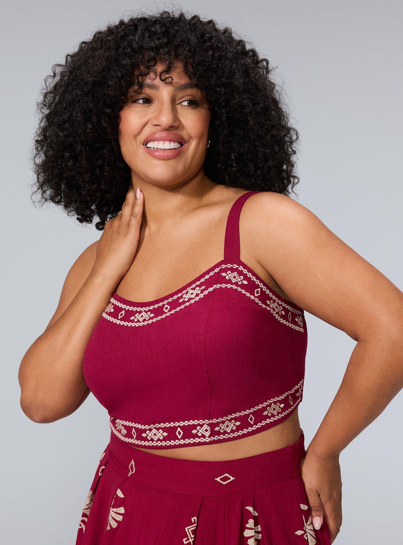 Belle Isle Embroidered Sweetheart Crop Top, BEET RED, hi-res