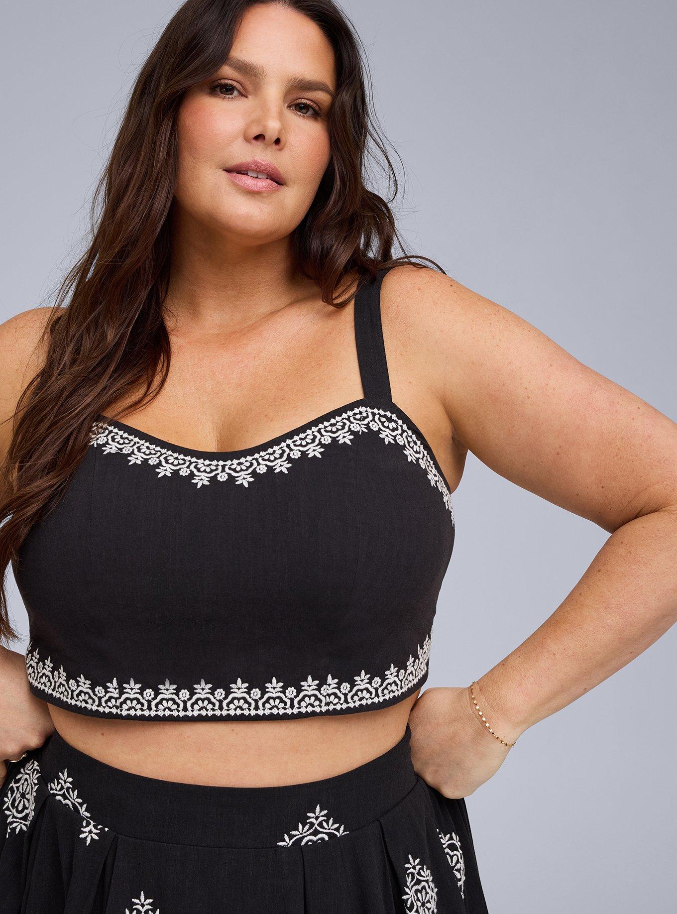 Plus Size - Belle Isle Embroidered Sweetheart Crop Top - Torrid