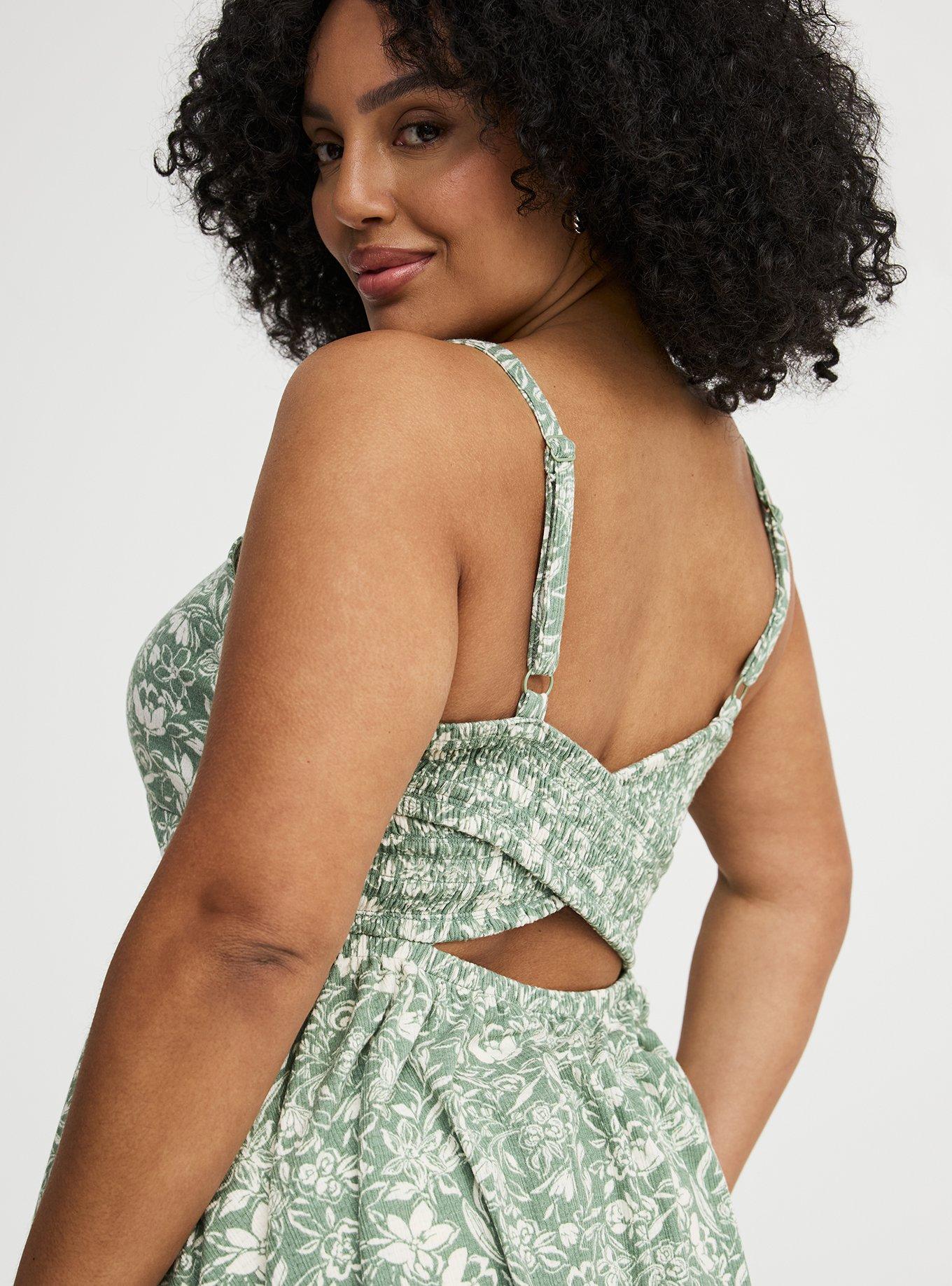 Smocked Criss-Cross Babydoll Top, STEPH FLORAL GREEN, alternate