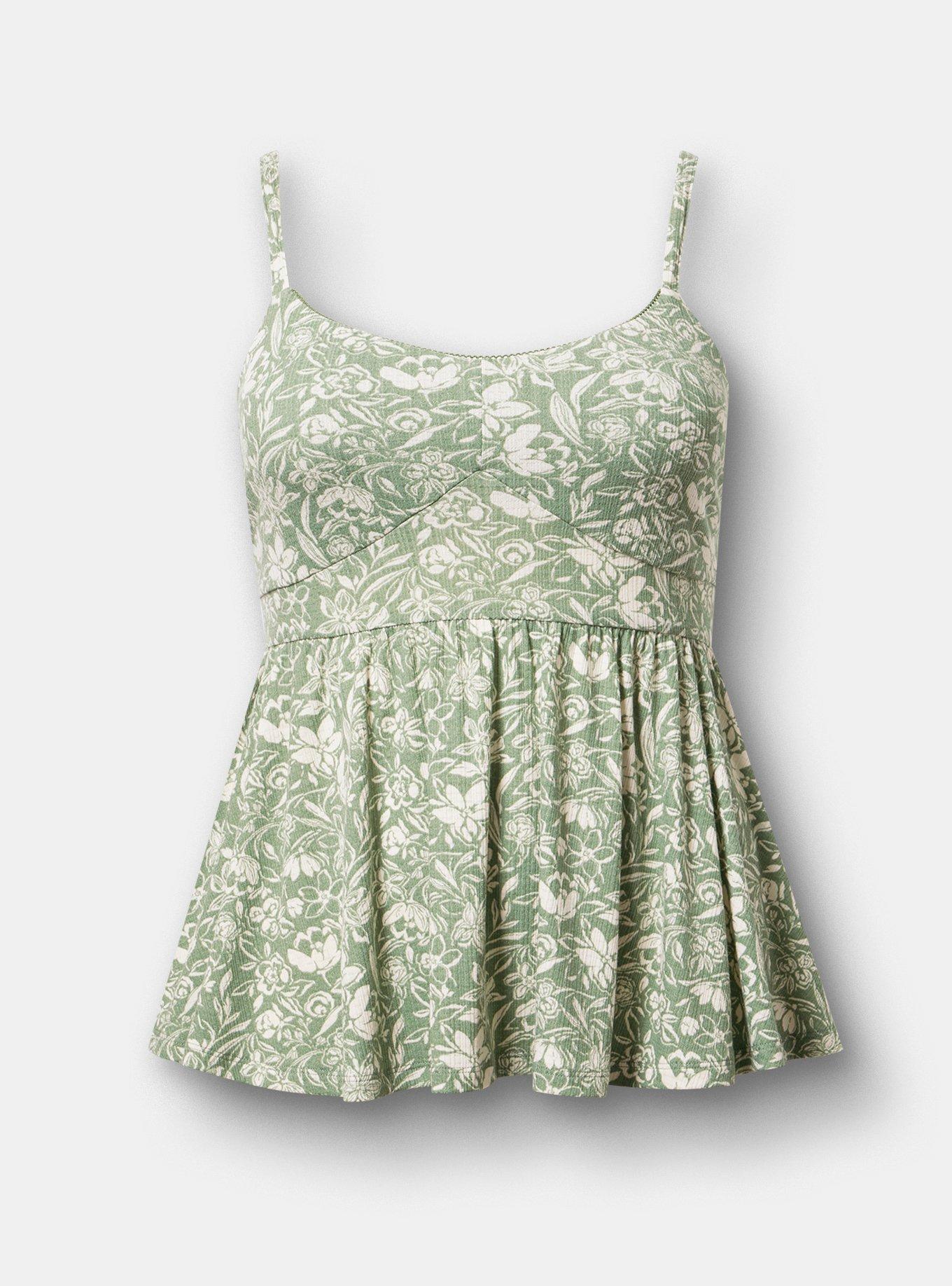 Smocked Criss-Cross Babydoll Top, STEPH FLORAL GREEN, hi-res