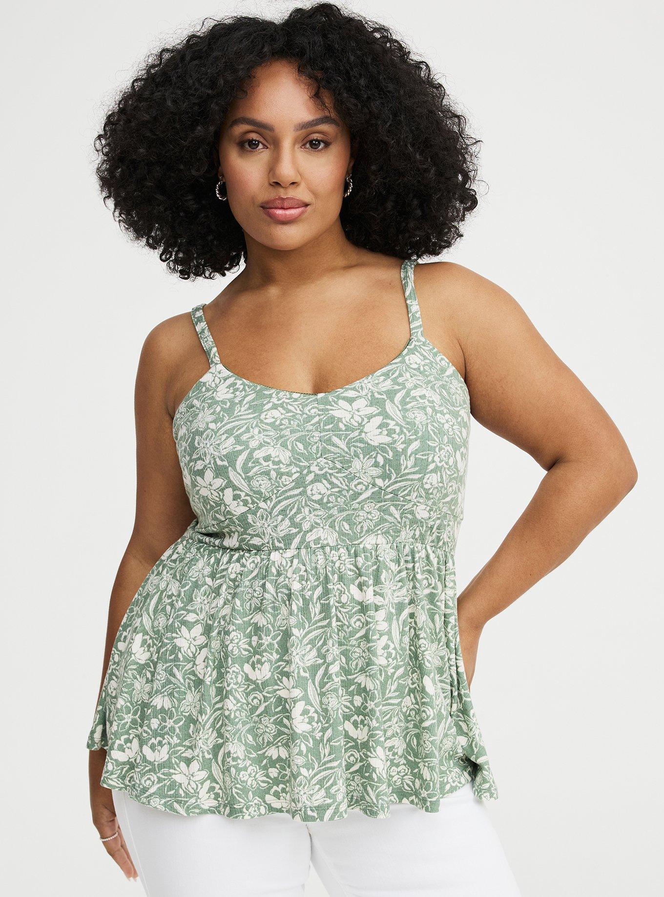 Smocked Criss-Cross Babydoll Top, STEPH FLORAL GREEN, hi-res