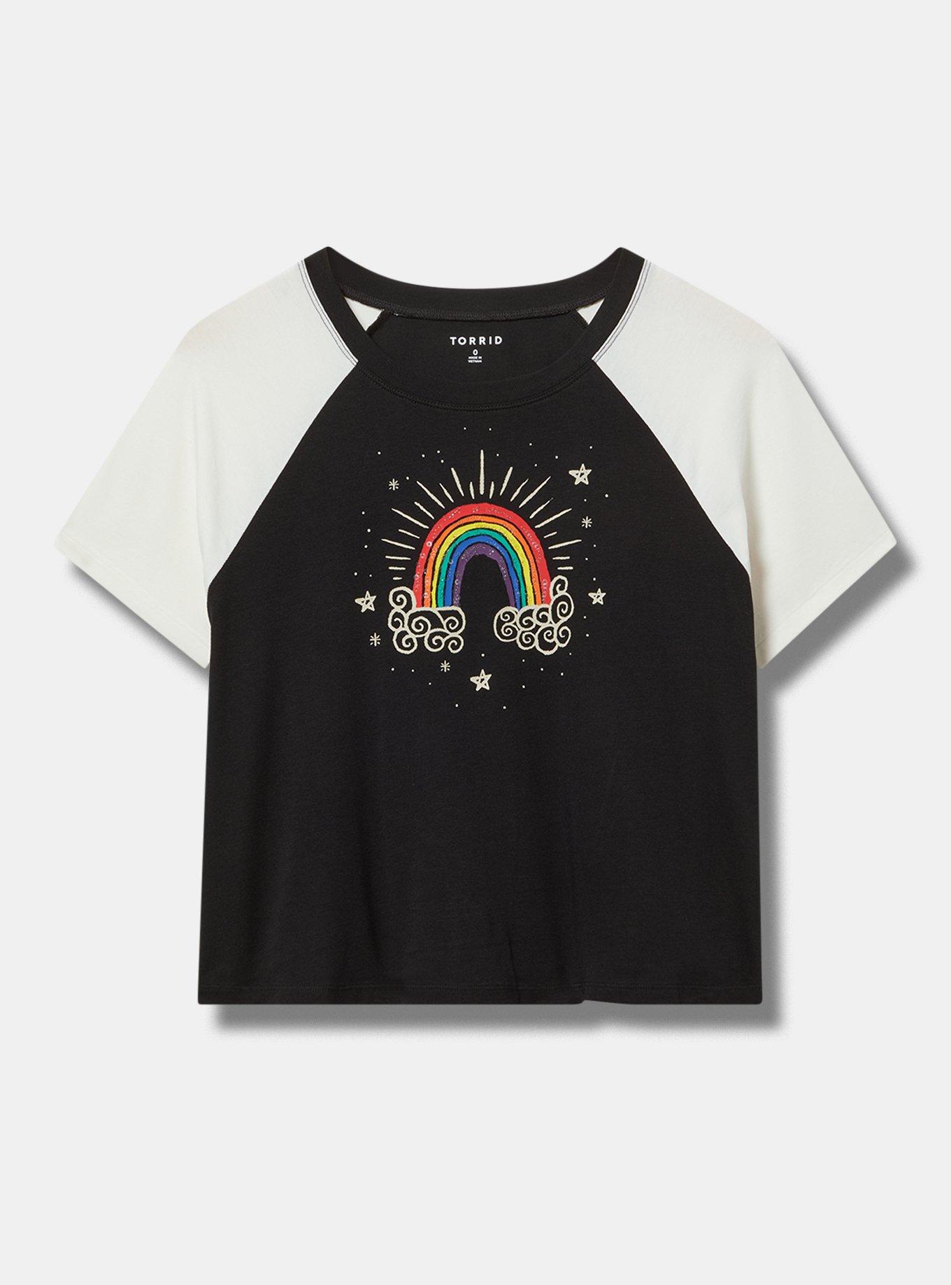 Rainbow Fitted Vintage Jersey Ringer Crop Tee